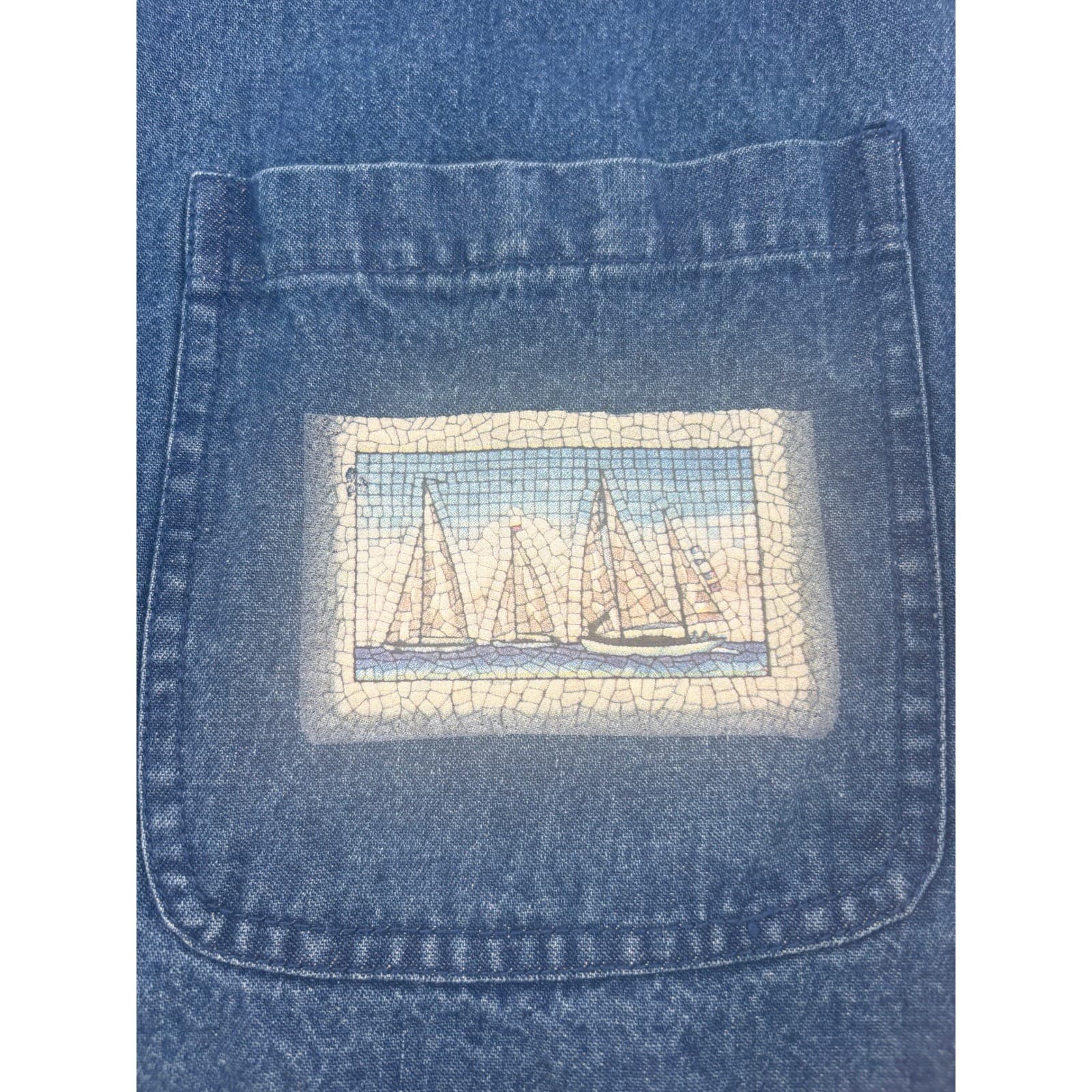Gemini II Denim Jacket Lighthouse Sailboat Embroidered Nautical Blue Size M - Thumbnail 5