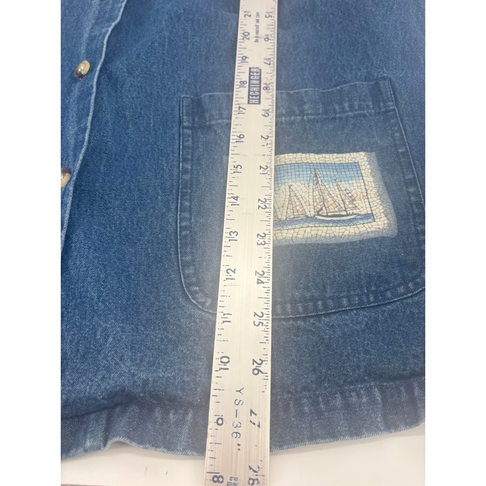 Gemini II Denim Jacket Lighthouse Sailboat Embroidered Nautical Blue Size M - Thumbnail 7