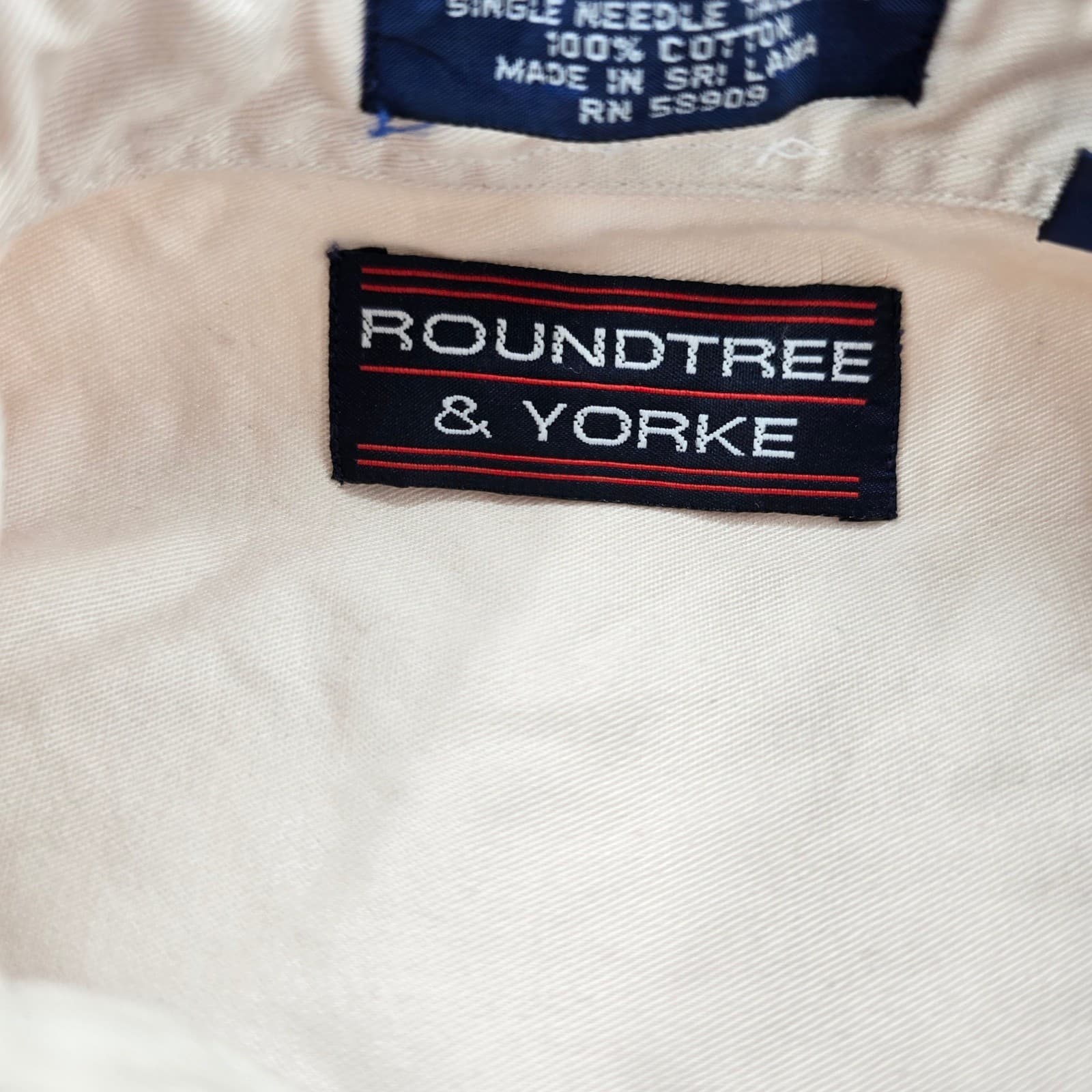 Roundtree & Yorke Button Down Mens M Shirt Beige Short Sleeve Cotton - Thumbnail 2