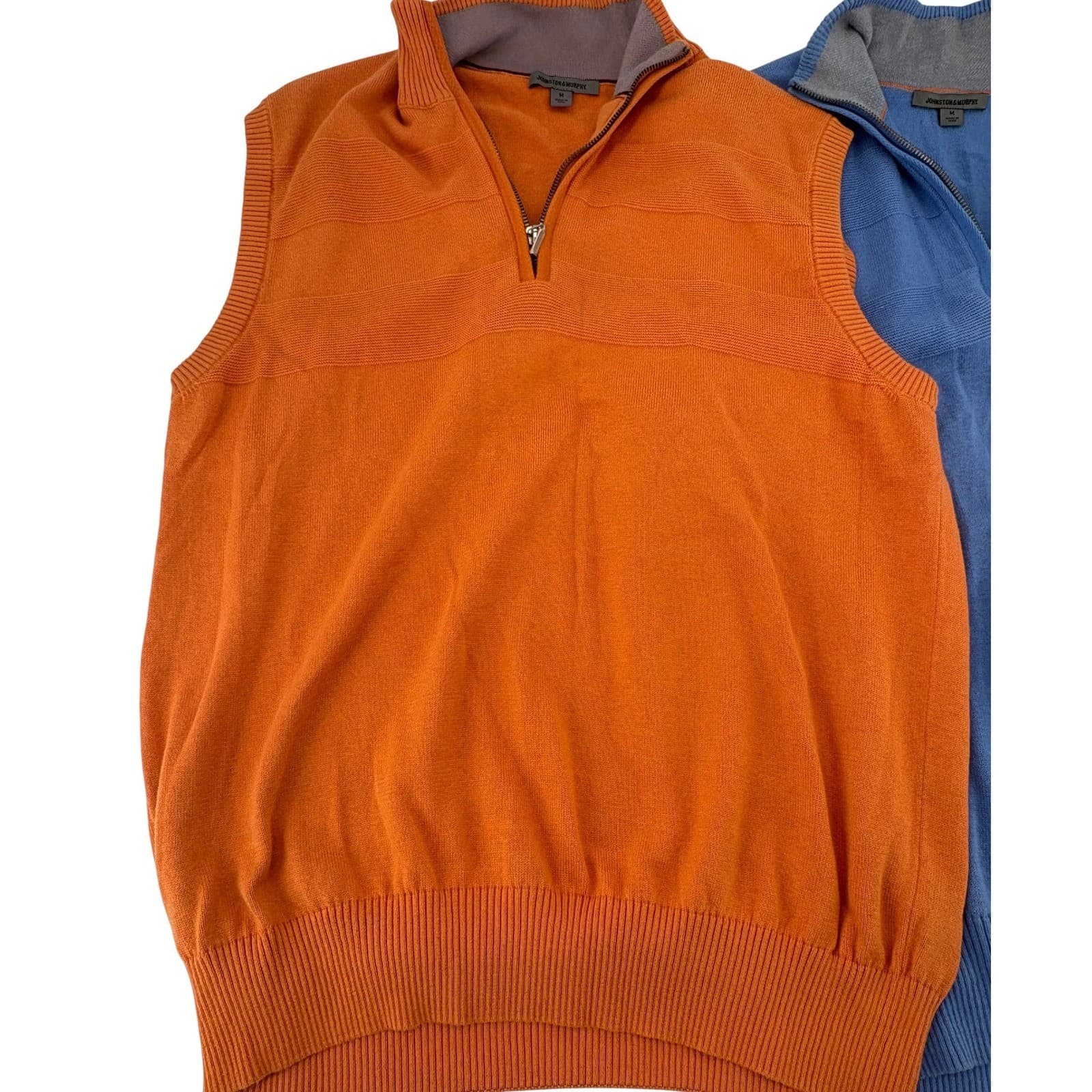 Johnston & Murphy Sweater Vest Mens M 1/4 Zip Orange Blue 100% Pima Cotton Lot 2 - Thumbnail 2