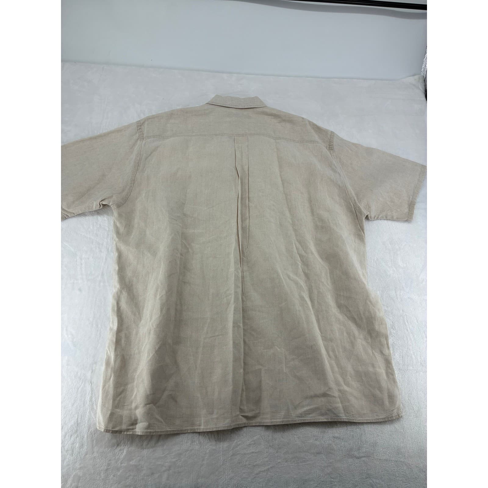NBA Button Up Mens XXL Shirt Tan 100% Linen Short Sleeve Pocket Beige - Thumbnail 6