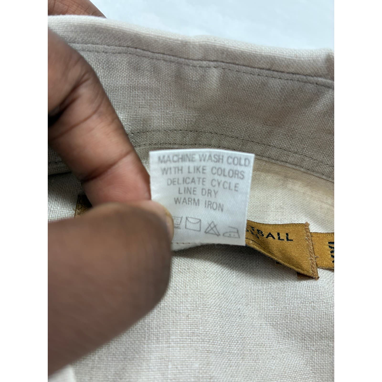 NBA Button Up Mens XXL Shirt Tan 100% Linen Short Sleeve Pocket Beige - Thumbnail 3