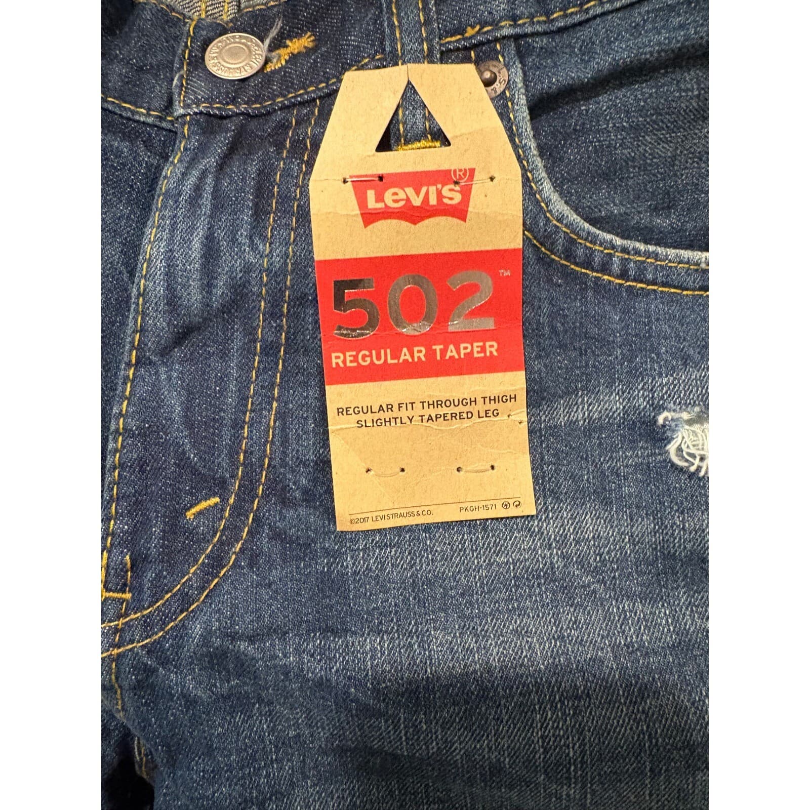 Levi's 502 Jeans Mens 32x32 Regular Taper Blue Distressed Denim Jeans NWT 32 - Thumbnail 3