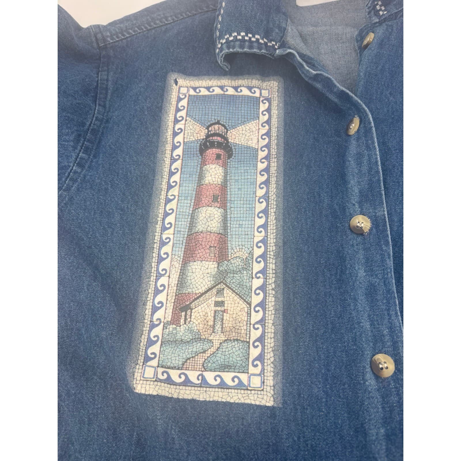 Gemini II Denim Jacket Lighthouse Sailboat Embroidered Nautical Blue Size M - Thumbnail 6