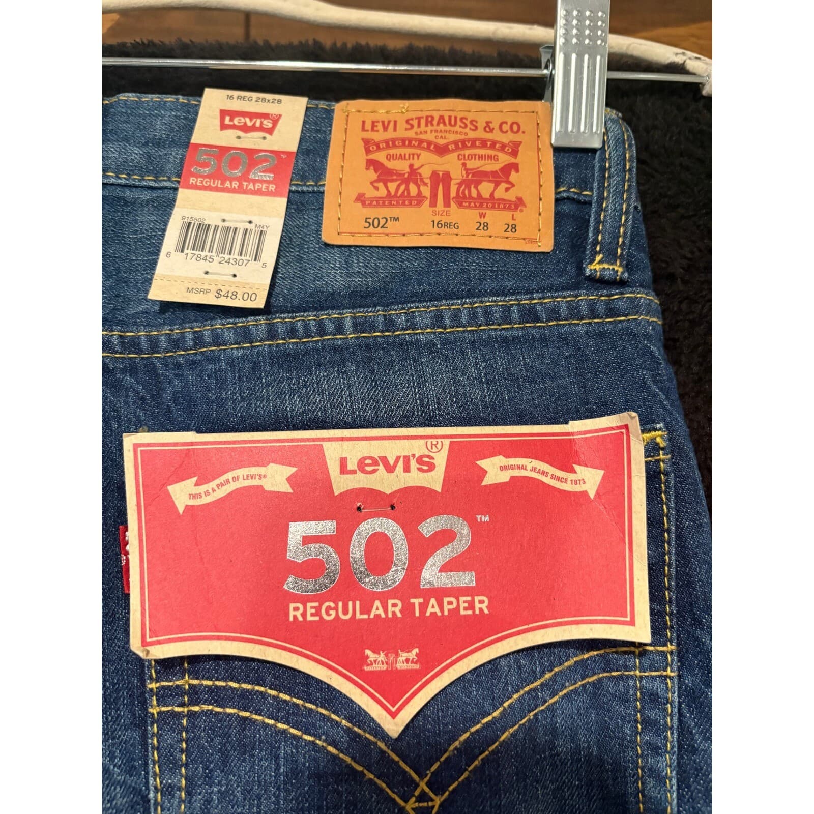 Levi's 502 Jeans Mens 32x32 Regular Taper Blue Distressed Denim Jeans NWT 32 - Thumbnail 9