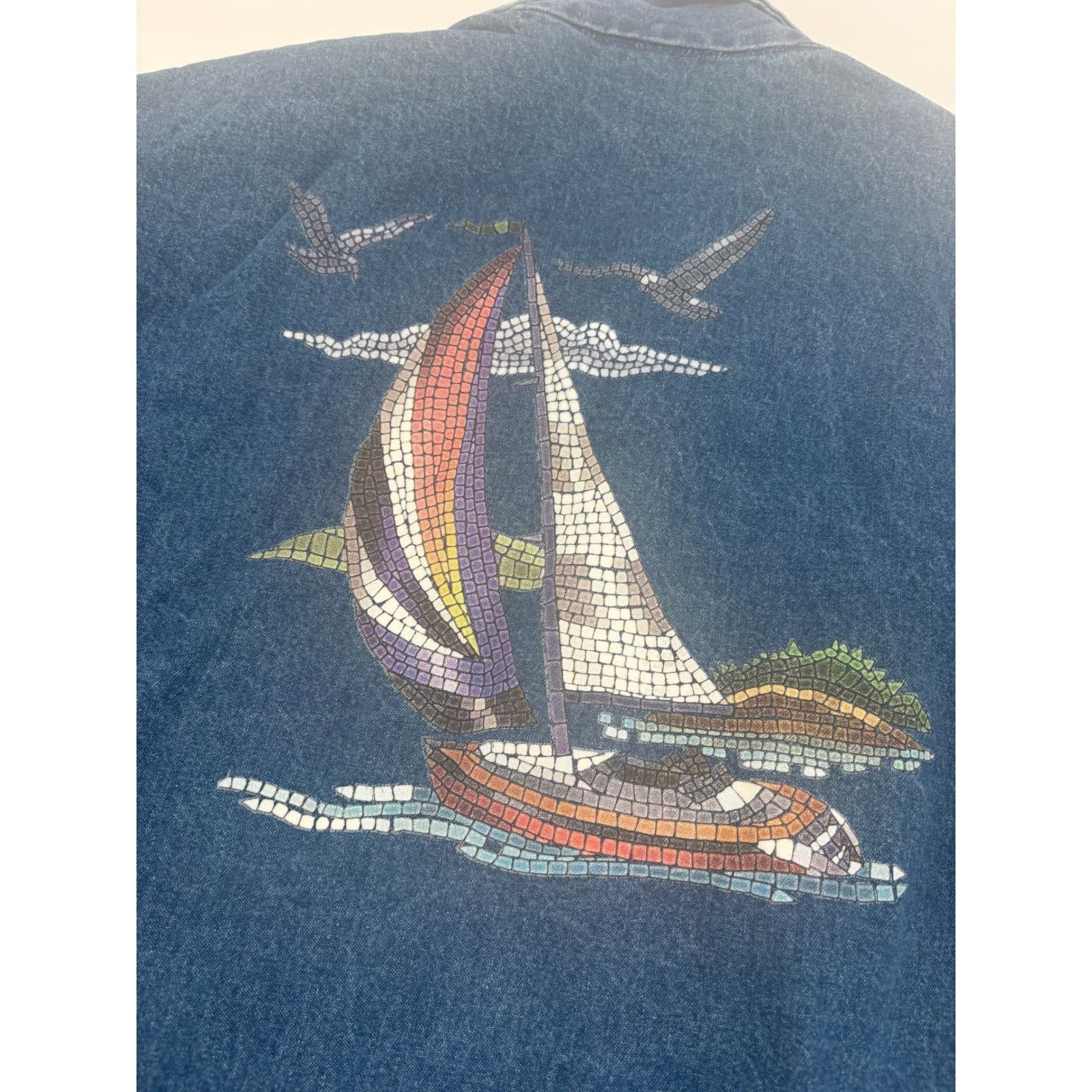 Gemini II Denim Jacket Lighthouse Sailboat Embroidered Nautical Blue Size M - Thumbnail 4