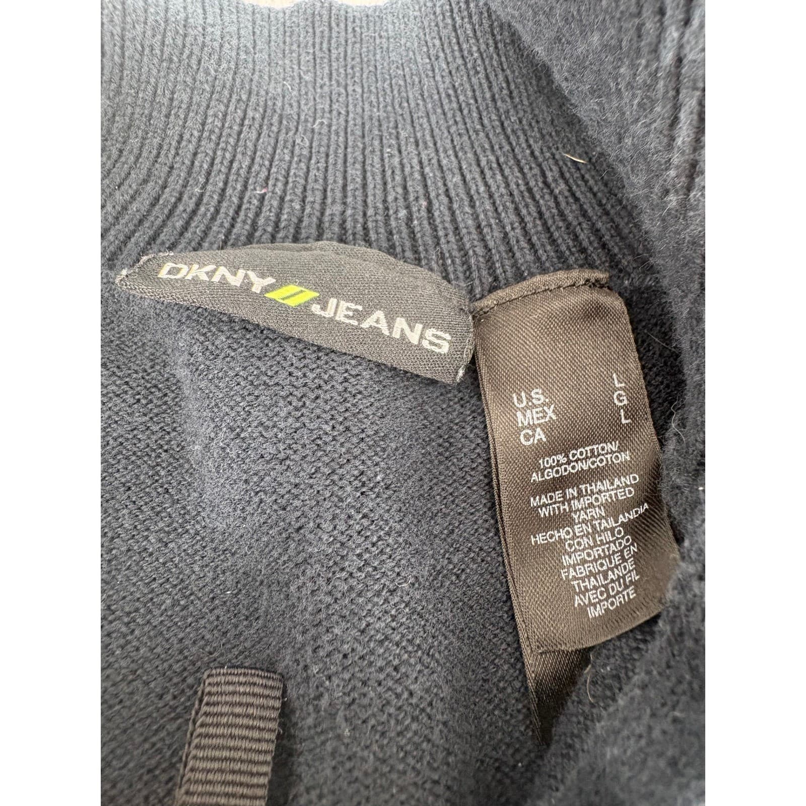 DKNY Jeans Men's Navy Blue Cotton Blend 1/4 Zip Pullover Sweater Size L - Thumbnail 3