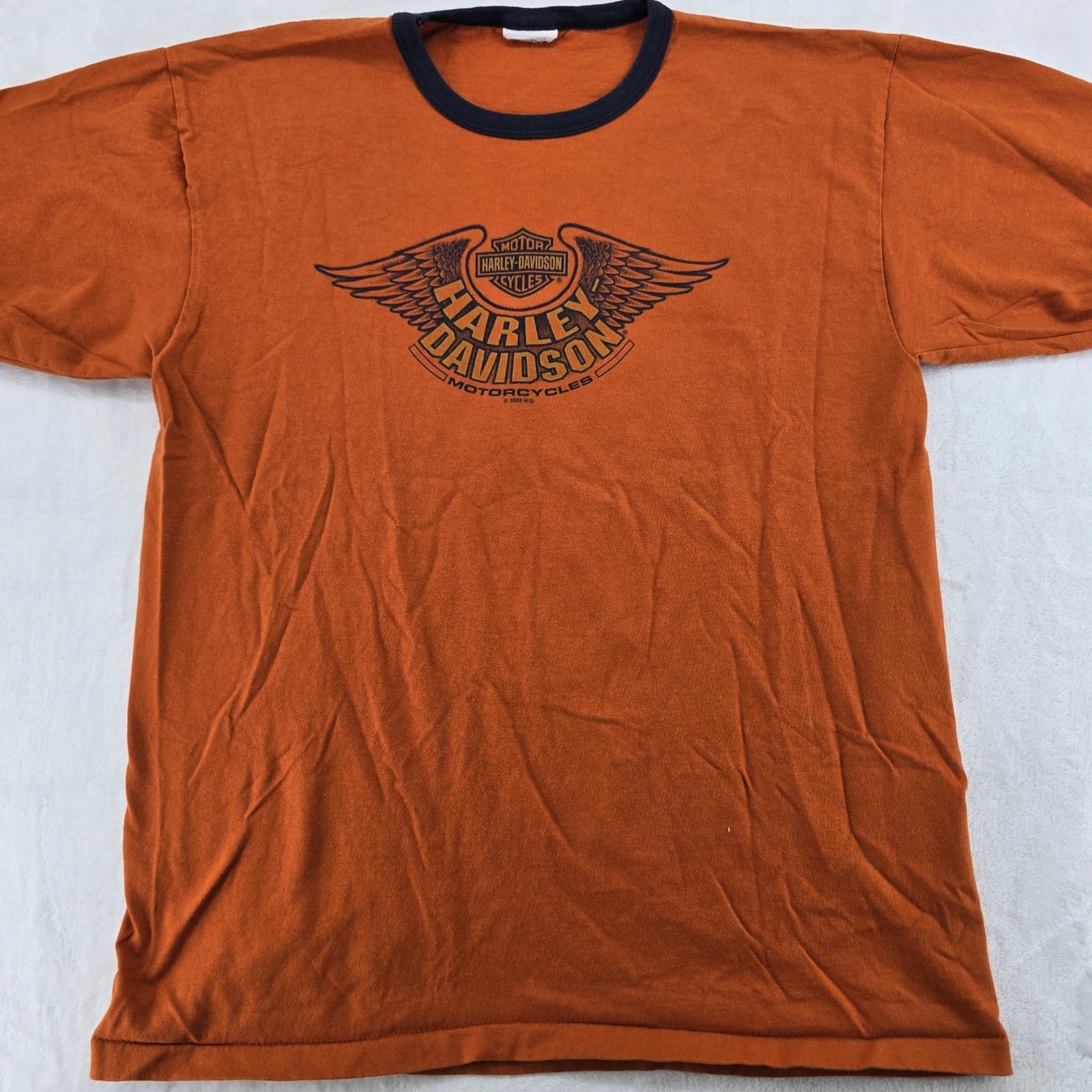 Harley-Davidson T-Shirt Mens Large Tee Orange Gengras Hartford CT Graphic 6865 - Thumbnail 2