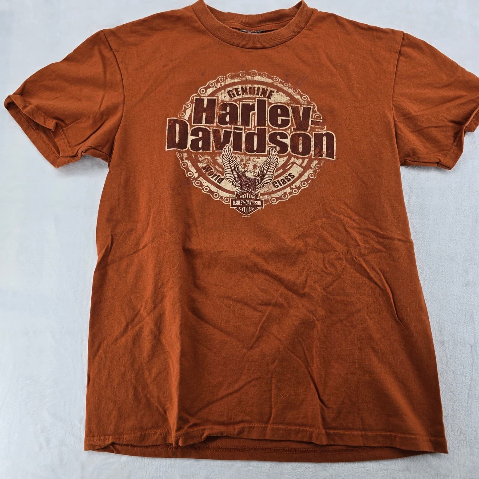 Harley Davidson T-Shirt Mens Medium T-Shirt Orange Patriot Fairfax VA Pinup - Thumbnail 2