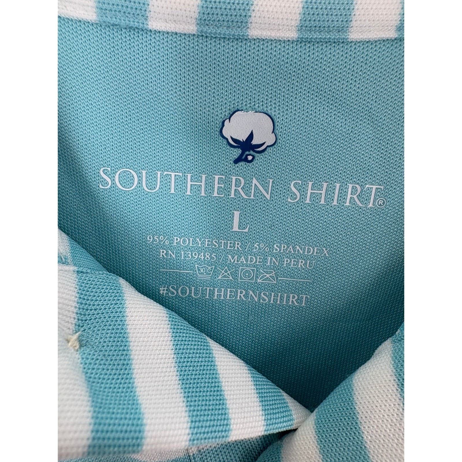 Southern Shirt Mens Blue White Stripe Short Sleeve Polo Shirt Size L - Thumbnail 2