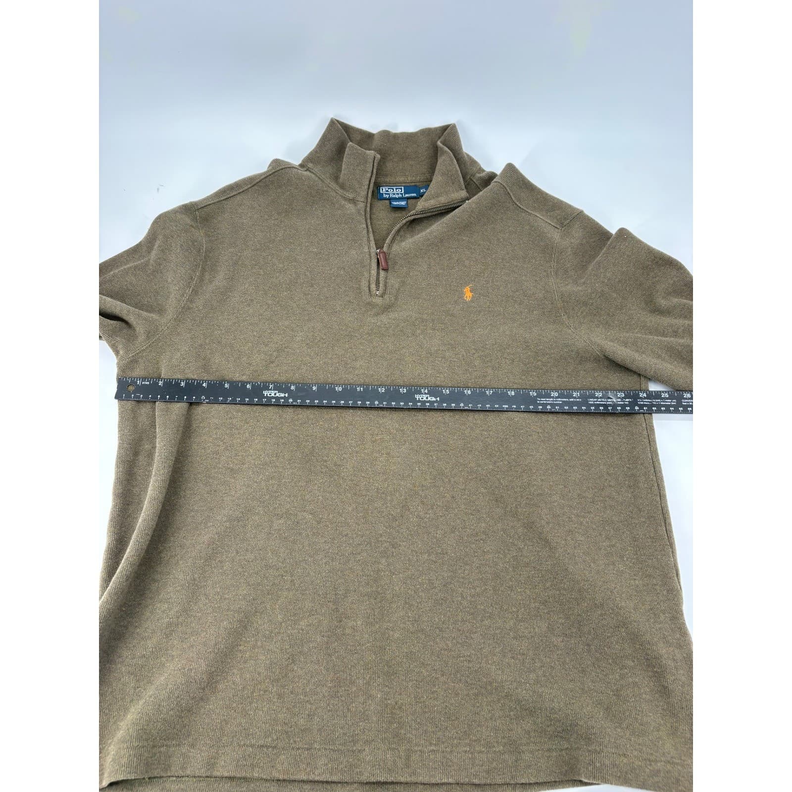 Polo Ralph Lauren Quarter Zip Mens XL Sweater Brown Cotton Orange Pony Logo - Thumbnail 5