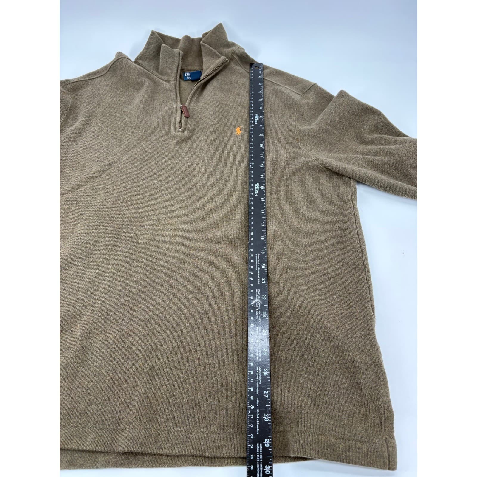 Polo Ralph Lauren Quarter Zip Mens XL Sweater Brown Cotton Orange Pony Logo - Thumbnail 6