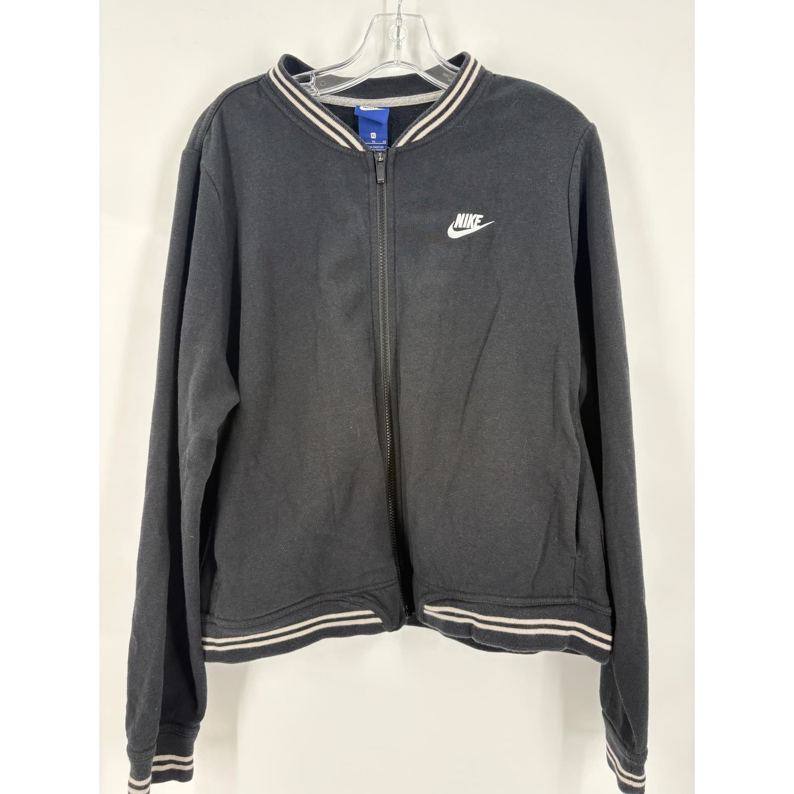 Nike Black Bomber Jacket Athletic Style Varsity Stripe Full Zip Women's XL - Thumbnail 2