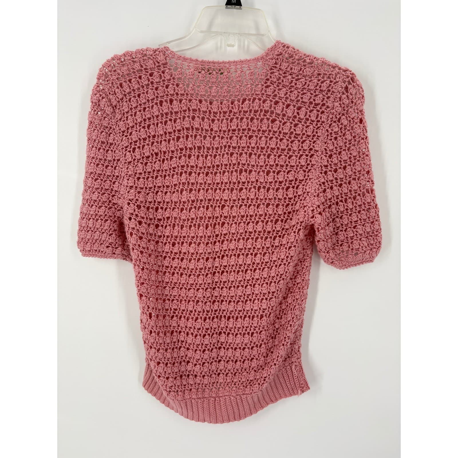 Anna Belle Sweater Vintage Pink Crochet Knit Short Sleeve Top Women's Size M - Thumbnail 4