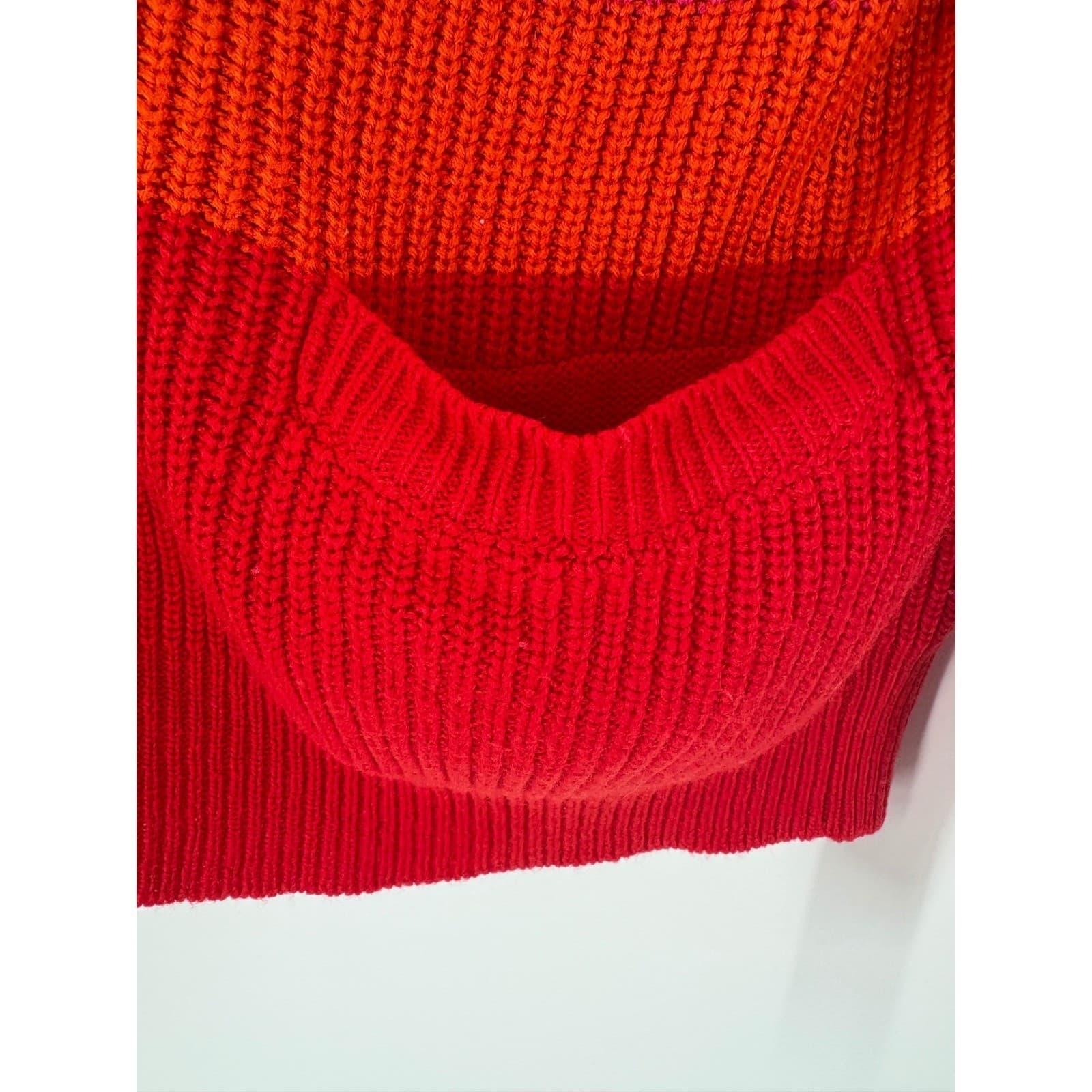 Nathalie B Striped Mock Neck Button Shoulder Sweater Pink Orange Red Size S - Thumbnail 4