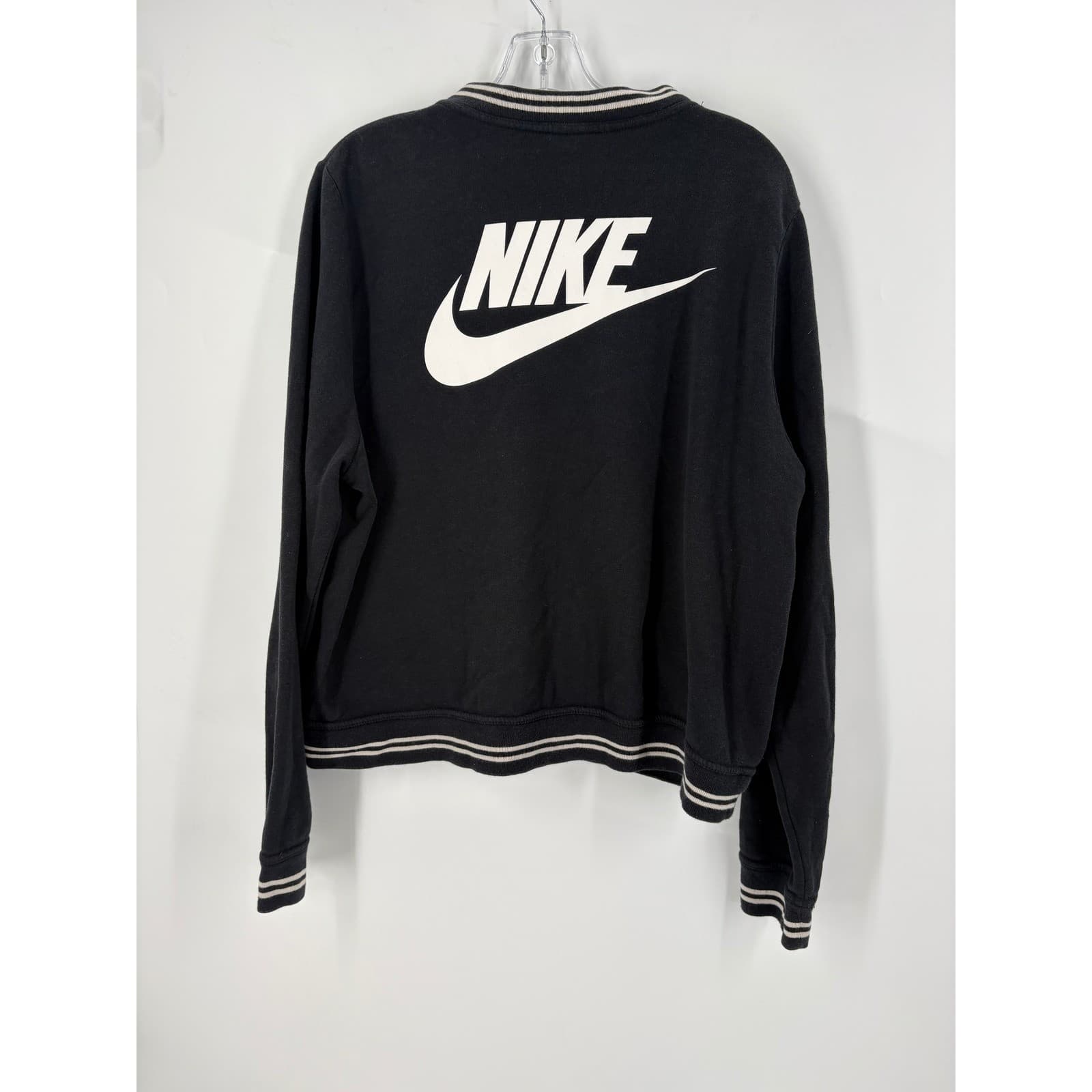 Nike Black Bomber Jacket Athletic Style Varsity Stripe Full Zip Women's XL - Thumbnail 4