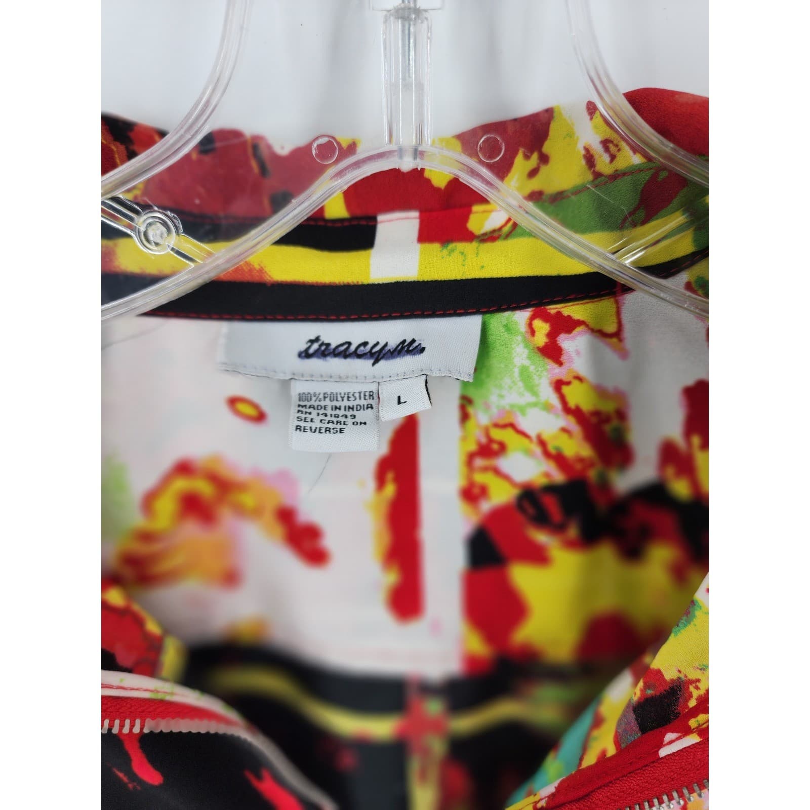 Tracy M Abstract Print Zipper Front Button Pocket Utility Jacket Women's L - Thumbnail 2