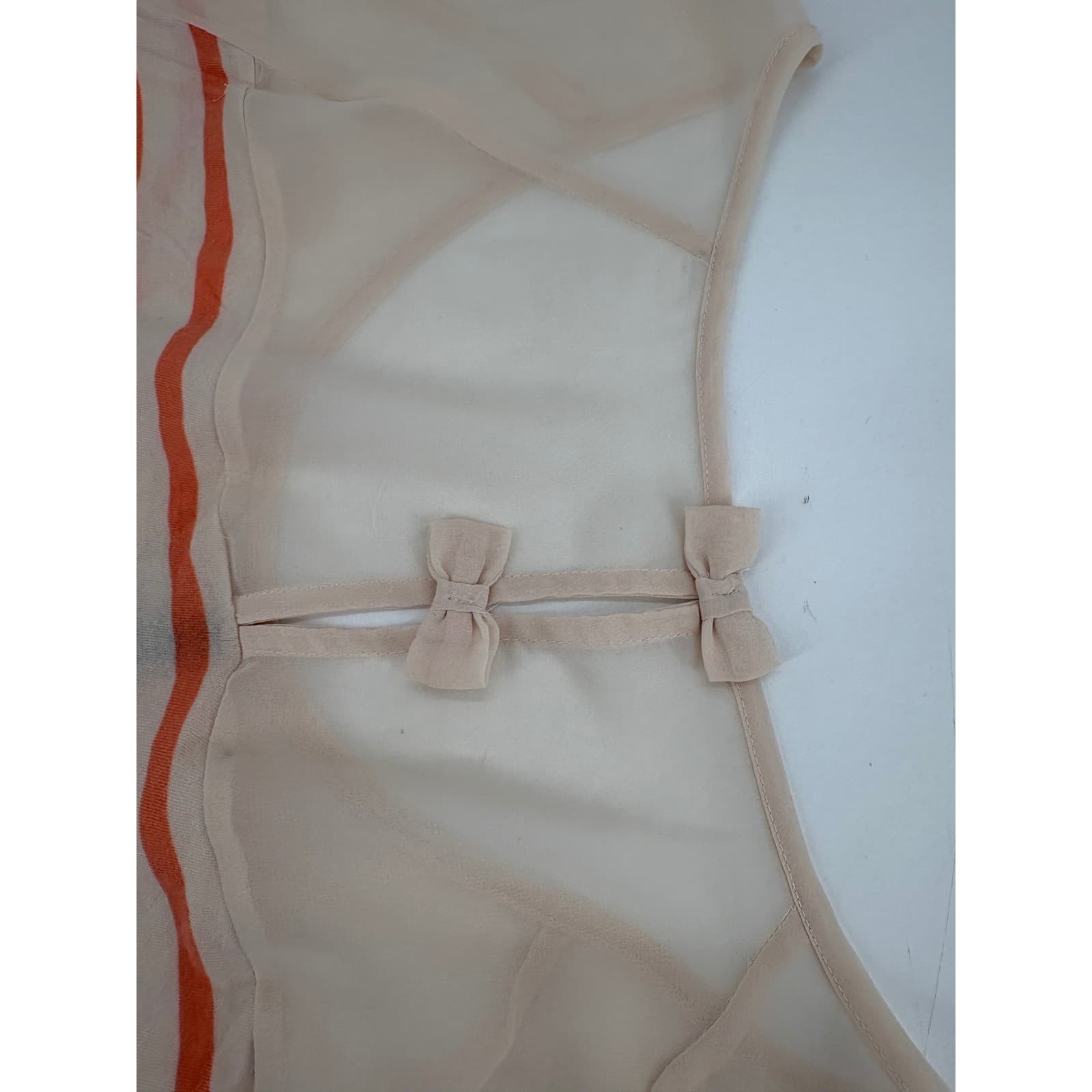 Lauren Conrad Striped Sheer Sleeve Top Blouse Coral Cream Women's Size L - Thumbnail 7