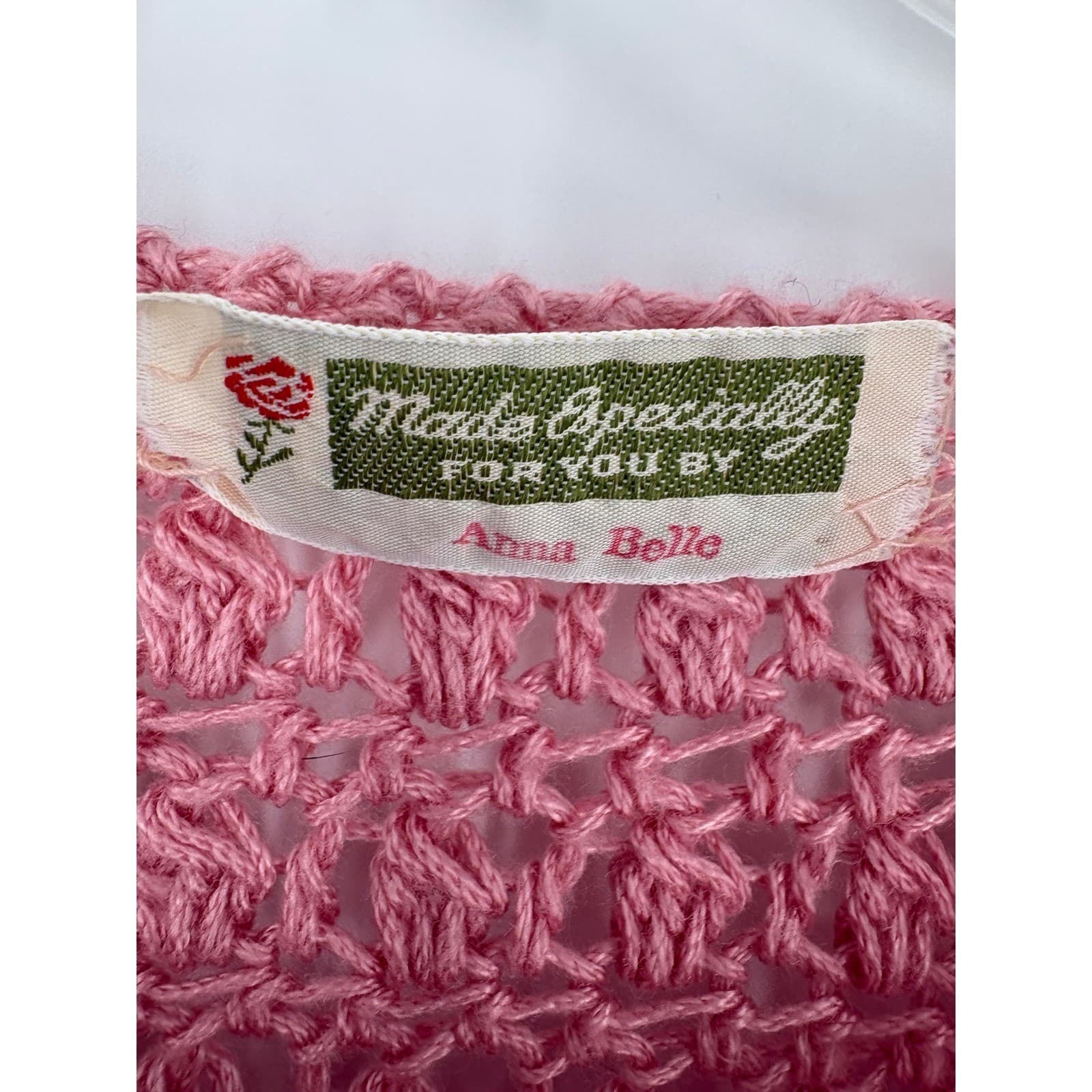 Anna Belle Sweater Vintage Pink Crochet Knit Short Sleeve Top Women's Size M - Thumbnail 2