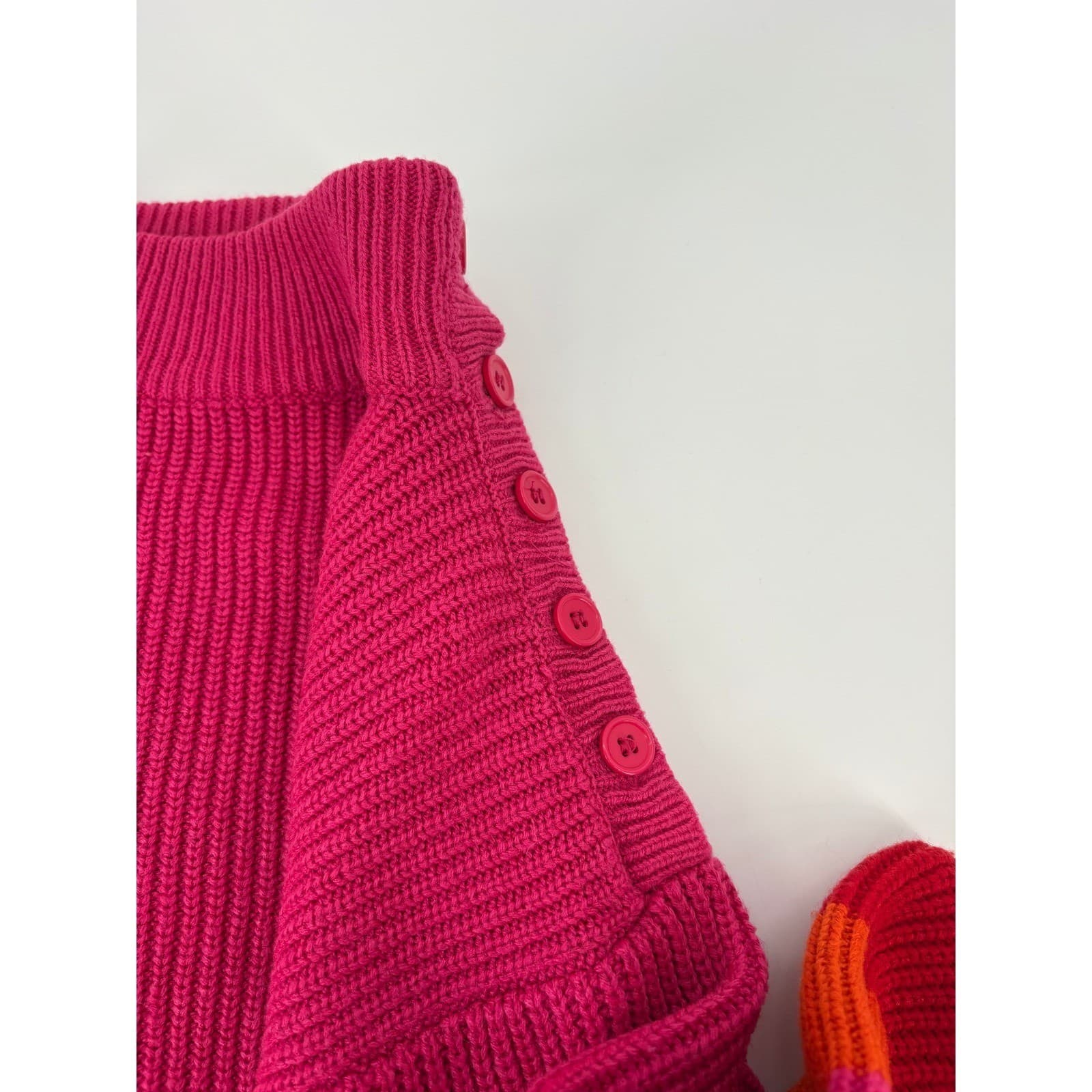 Nathalie B Striped Mock Neck Button Shoulder Sweater Pink Orange Red Size S - Thumbnail 8