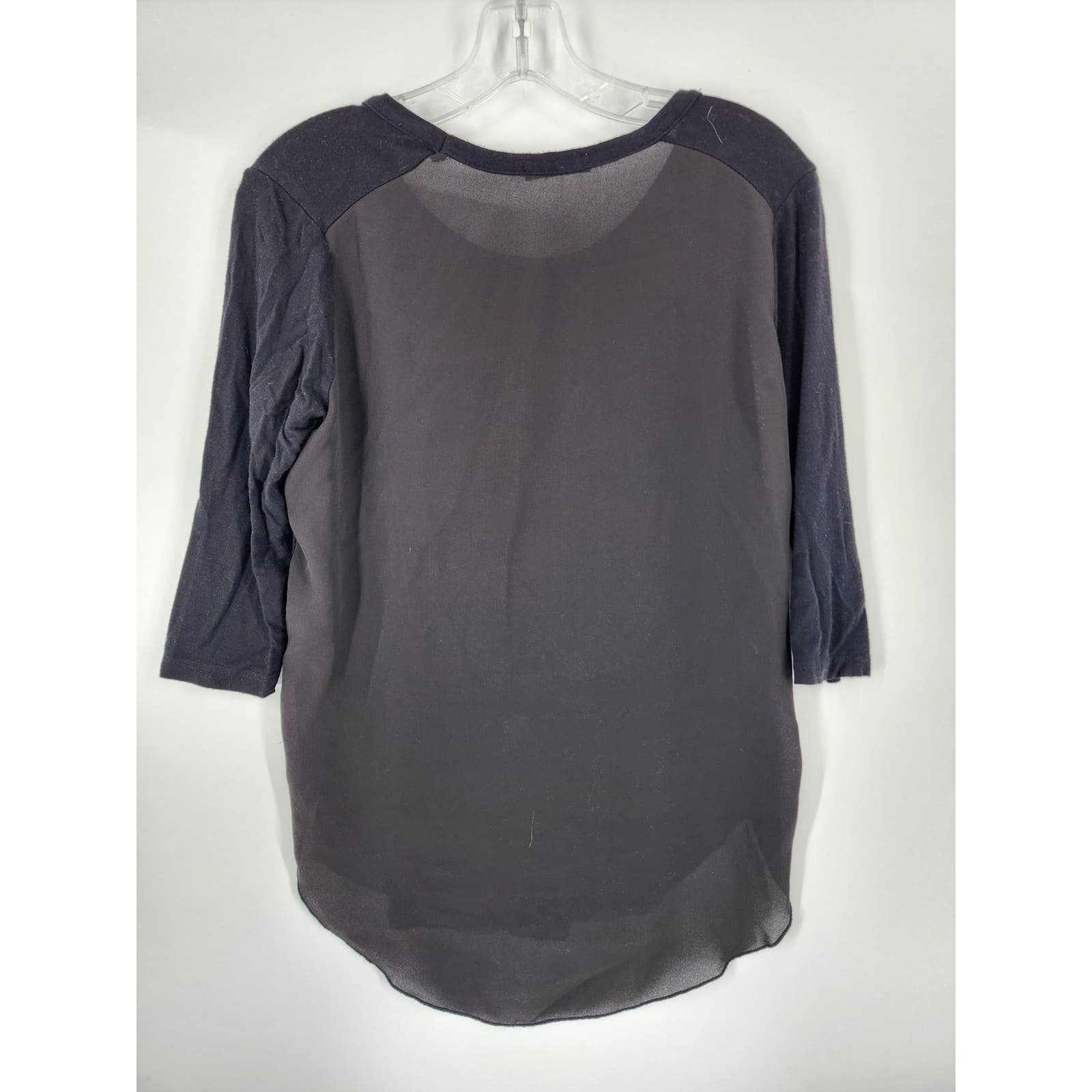 Cha Cha Vente Black Three Quarter Sleeve Sheer Hem Top Women's Petite Small - Thumbnail 2
