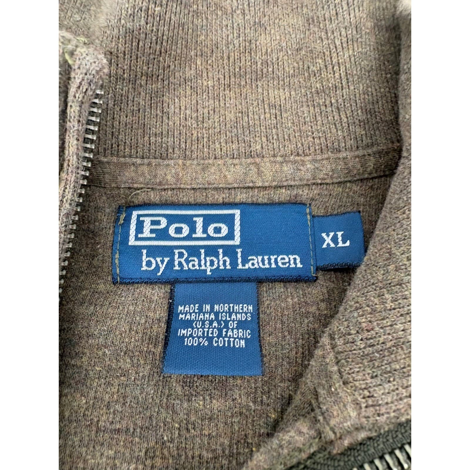 Polo Ralph Lauren Quarter Zip Mens XL Sweater Brown Cotton Orange Pony Logo - Thumbnail 2