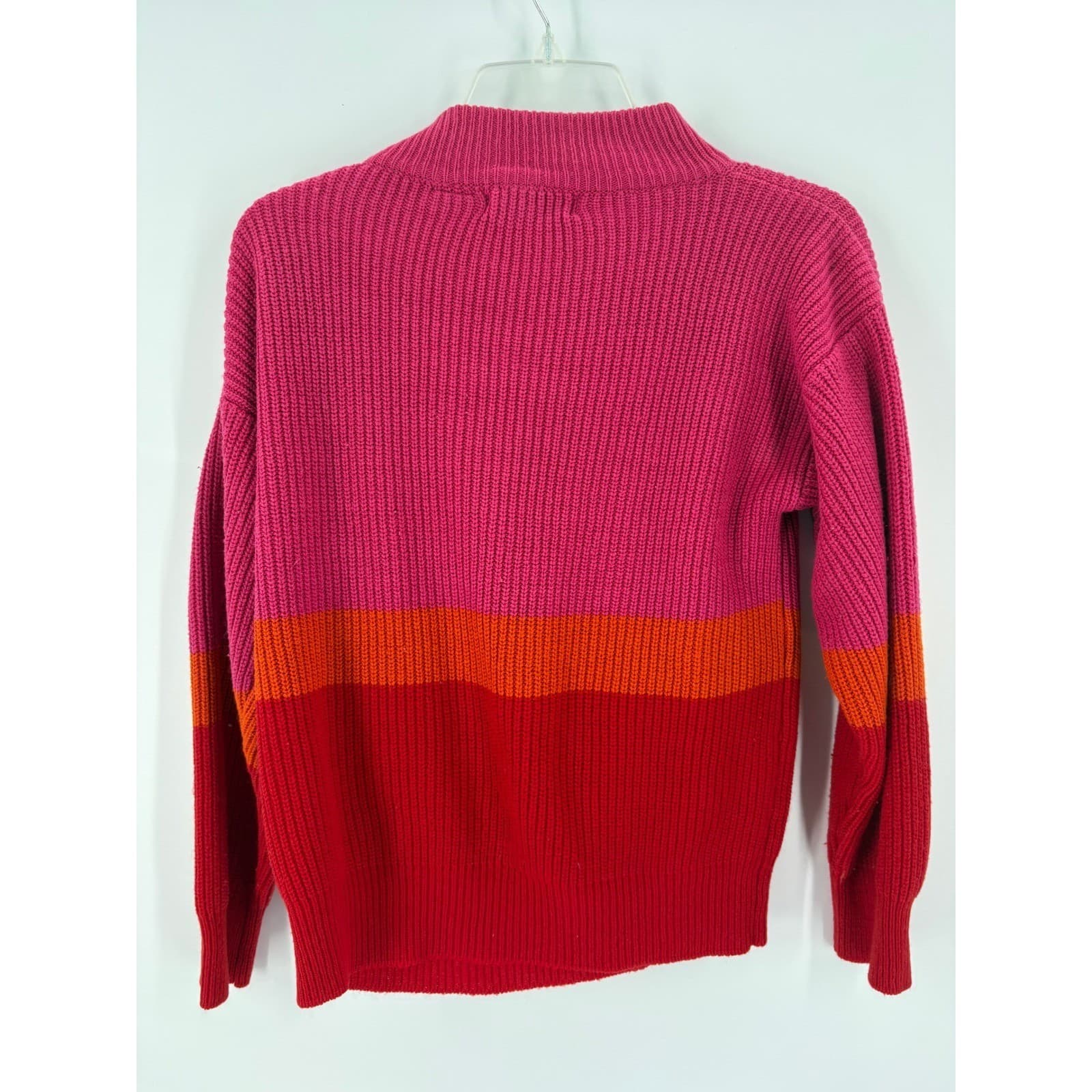 Nathalie B Striped Mock Neck Button Shoulder Sweater Pink Orange Red Size S - Thumbnail 6