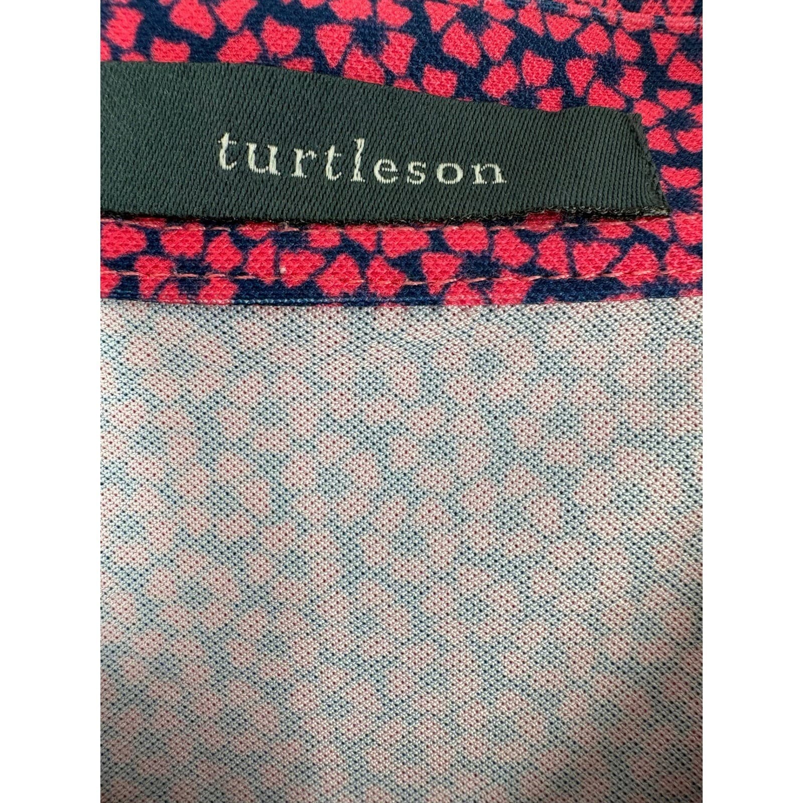 Turtleson Mens Large Golf Polo Shirt Pink Navy Print Short Sleeve Collared L - Thumbnail 2