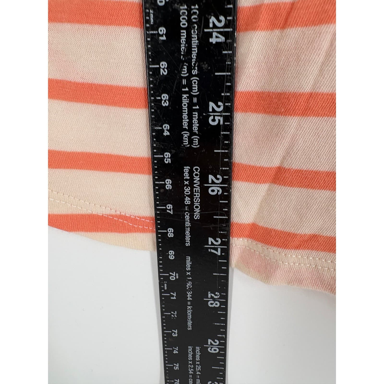 Lauren Conrad Striped Sheer Sleeve Top Blouse Coral Cream Women's Size L - Thumbnail 6