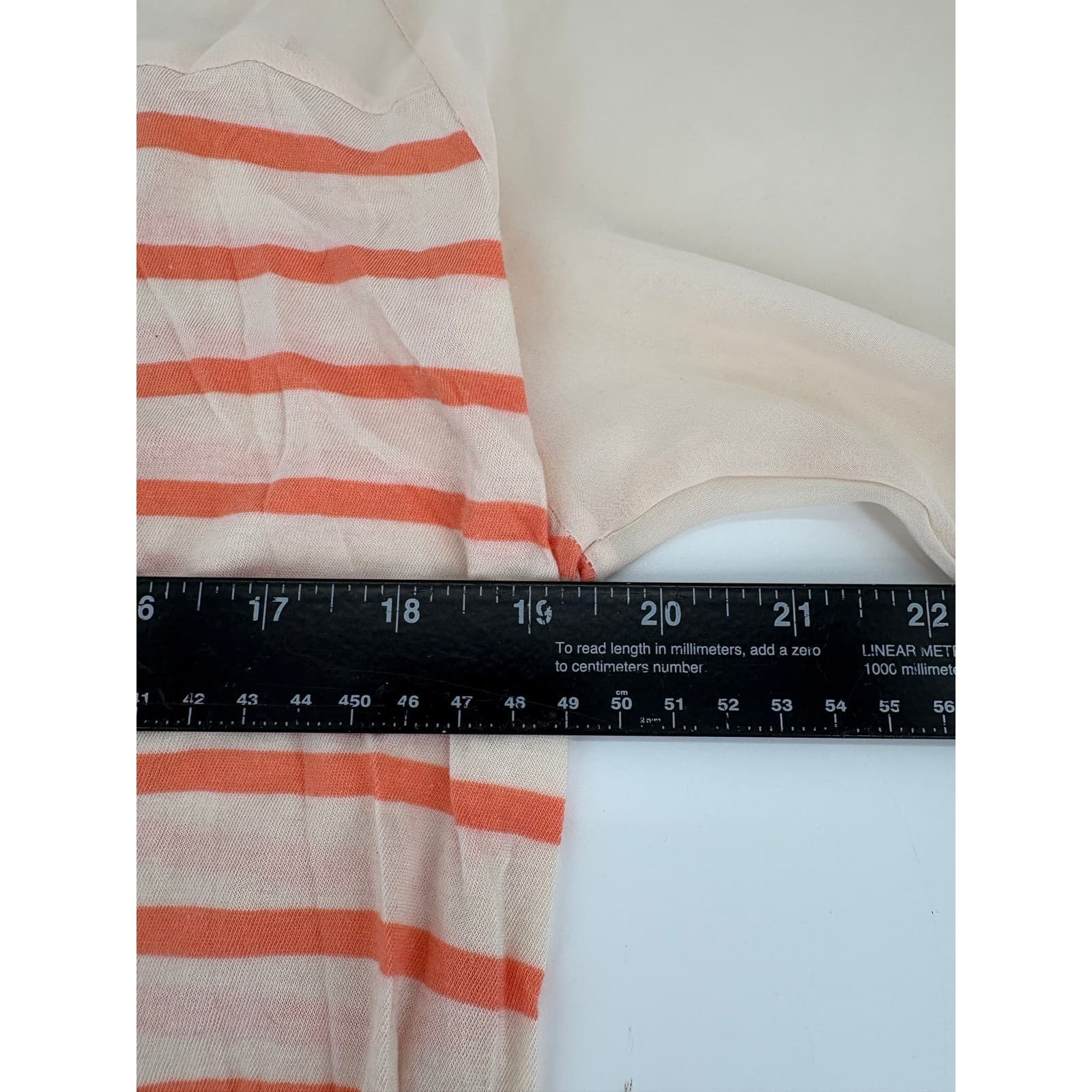Lauren Conrad Striped Sheer Sleeve Top Blouse Coral Cream Women's Size L - Thumbnail 5