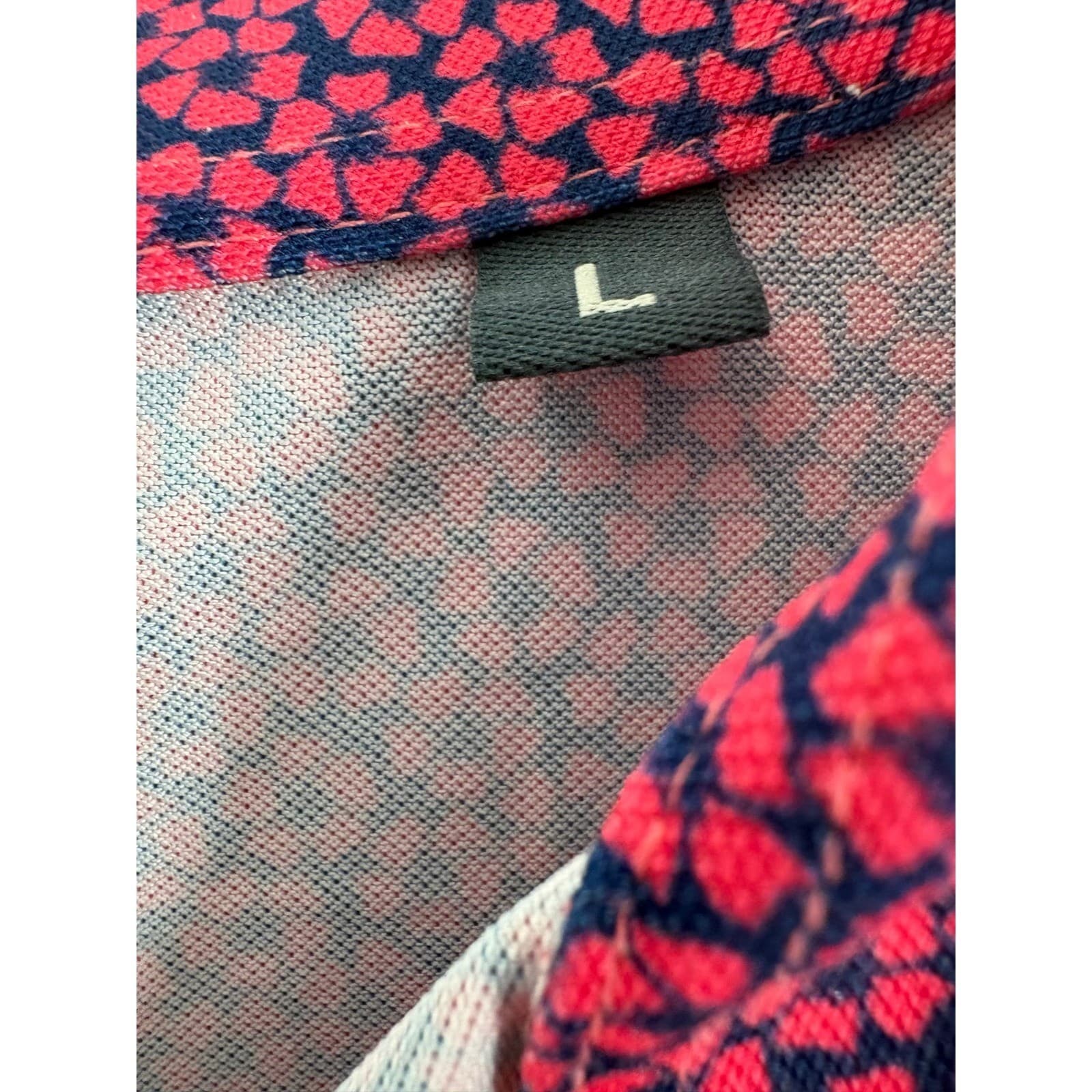 Turtleson Mens Large Golf Polo Shirt Pink Navy Print Short Sleeve Collared L - Thumbnail 3