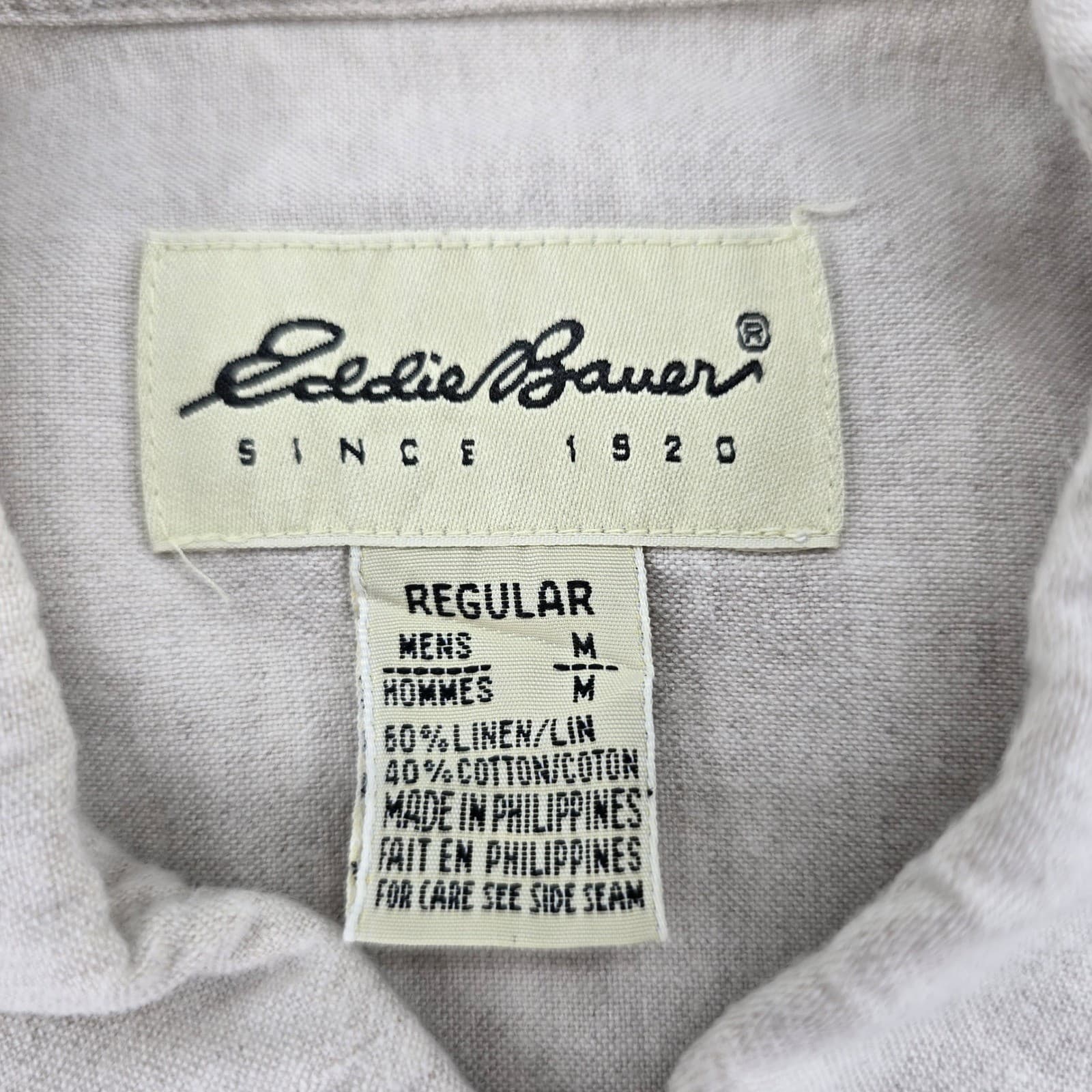 Eddie Bauer Shirt Mens M Short Sleeve Button Down Beige Linen Cotton Blend - Thumbnail 2