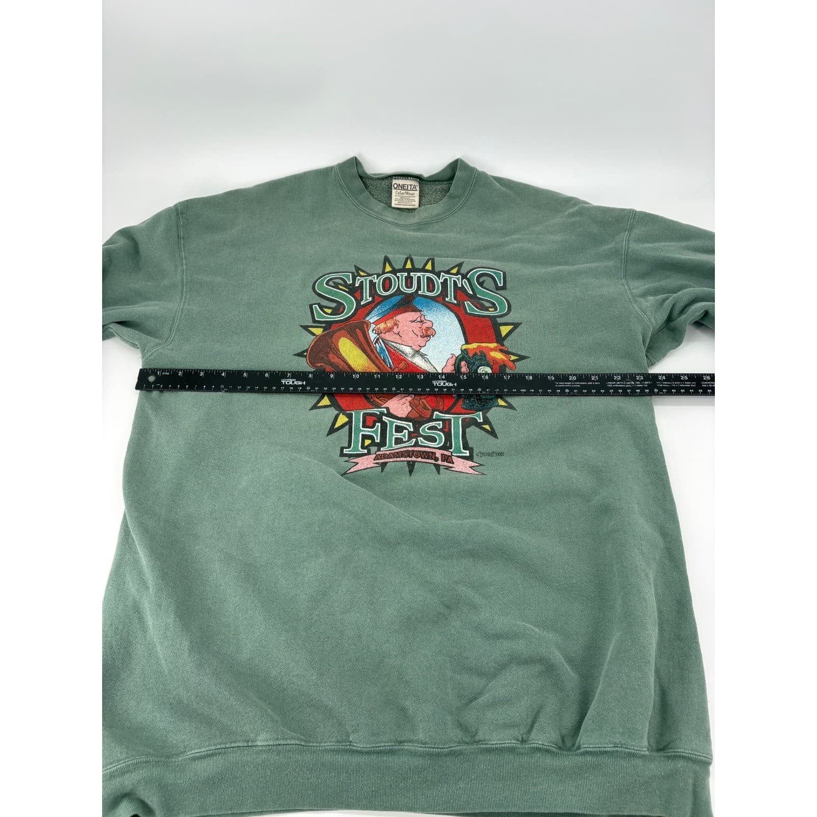 Oneita Sweatshirt Mens XL Pullover Green Stoudts Fest Graphic Vintage USA Made - Thumbnail 4