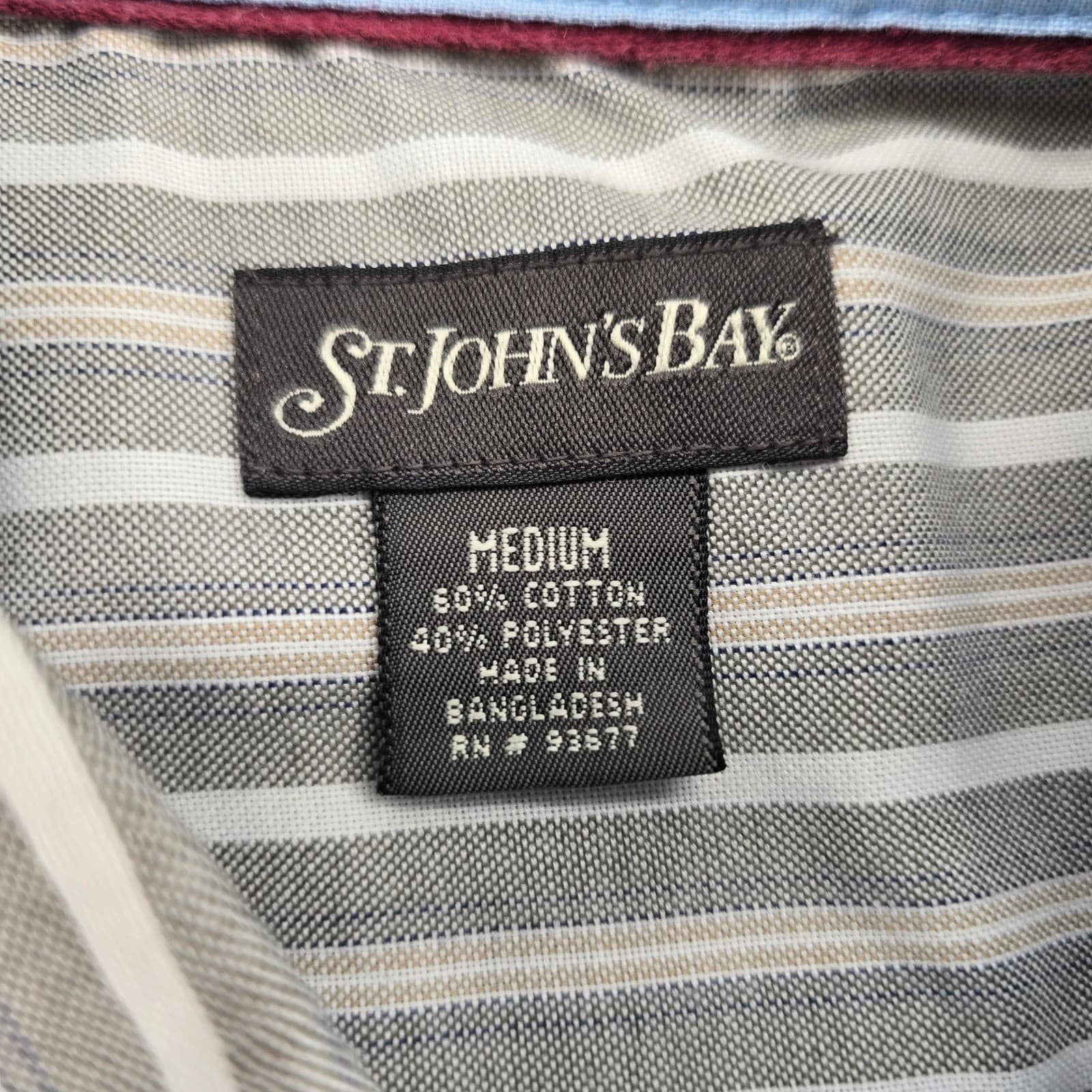 St. John's Bay Button Down Mens Medium Shirt Gray Striped Iron Free Short Sleeve - Thumbnail 2