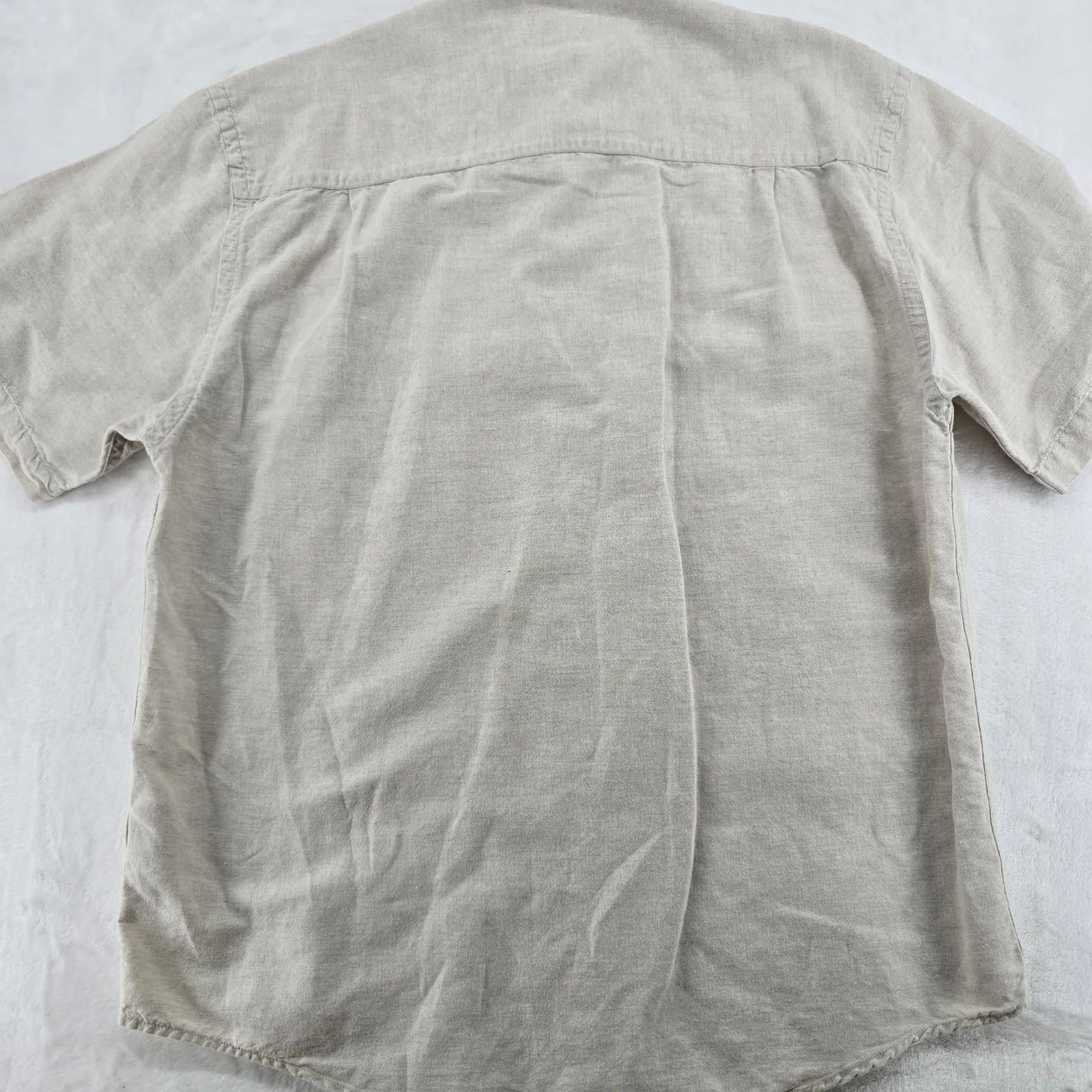 Eddie Bauer Shirt Mens M Short Sleeve Button Down Beige Linen Cotton Blend - Thumbnail 6