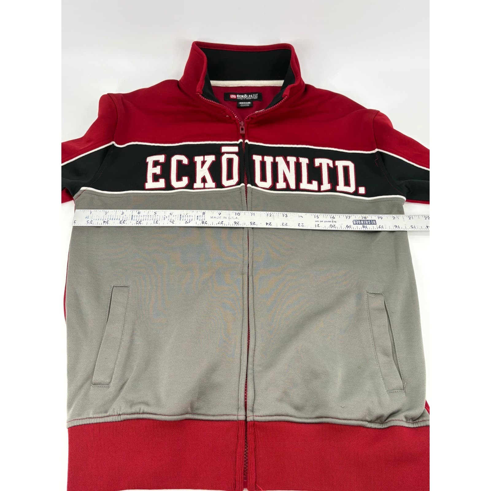 Ecko Unltd. Red Full Zip Track Jacket Mens Medium Color Block Logo - Thumbnail 6