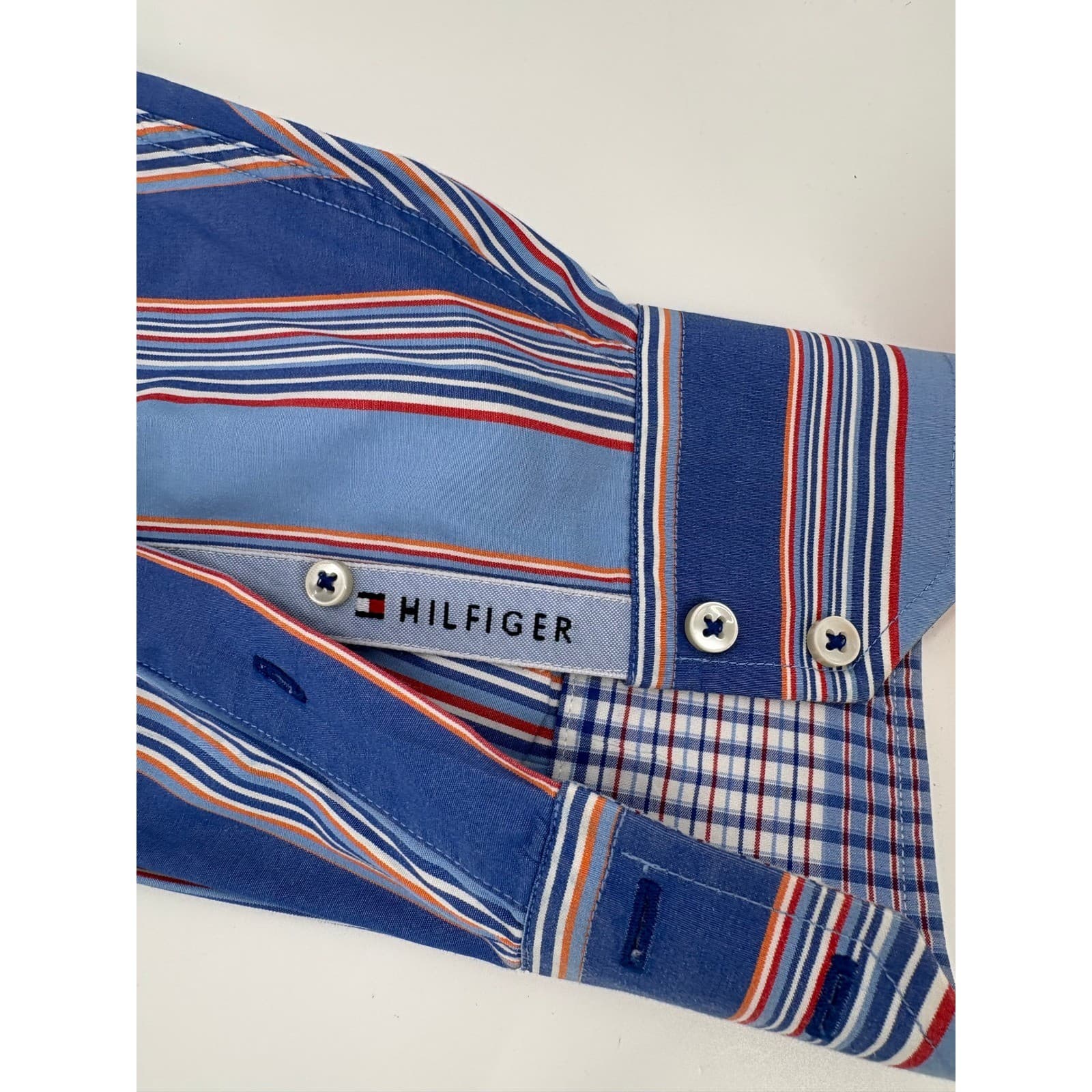 Tommy Hilfiger Button Down Mens XL Shirt Blue Striped Long Sleeve 80s Cotton - Thumbnail 4