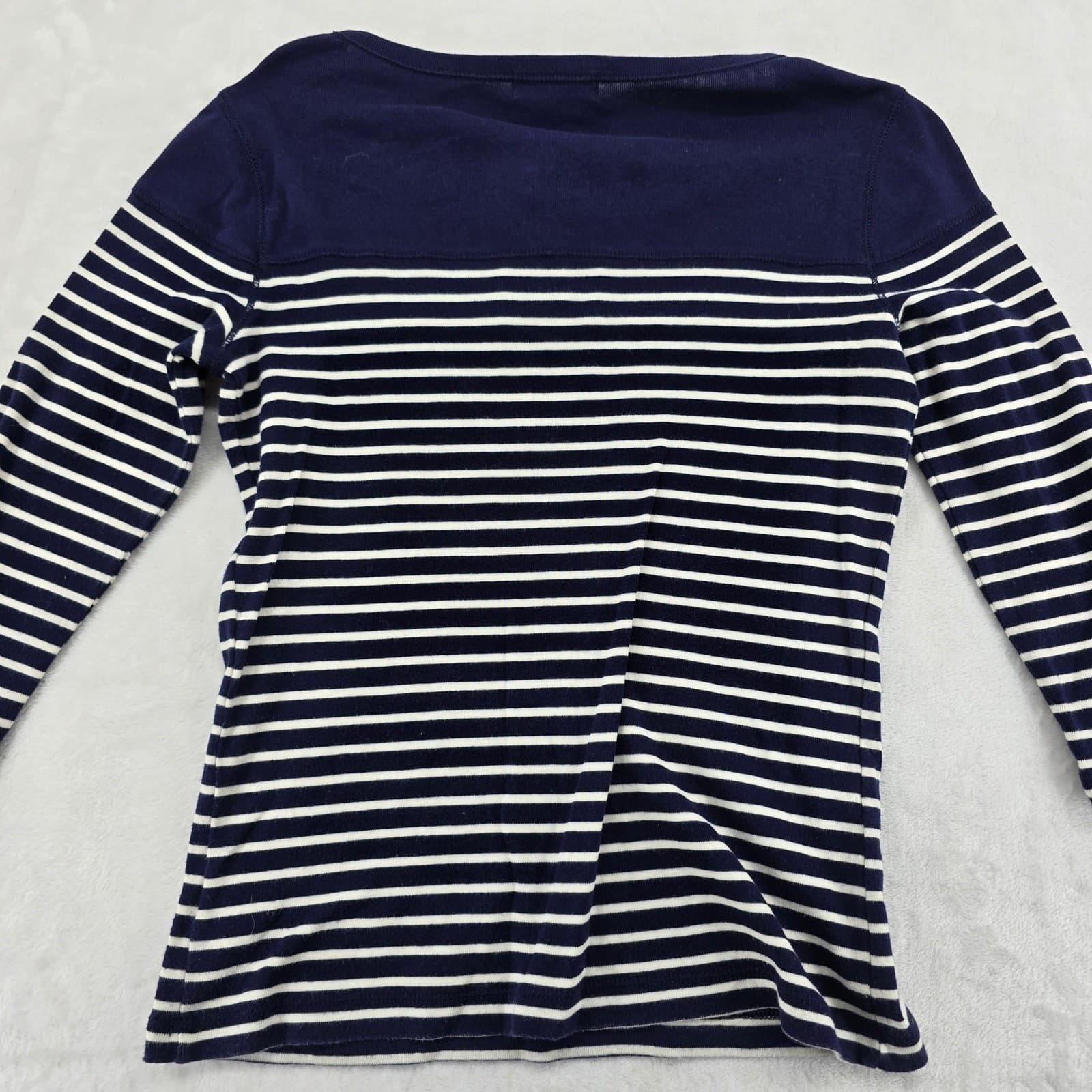 Lauren Jeans Co Ralph Top Womens XS Shirt Navy Blue Striped Lace Up Cotton - Thumbnail 6