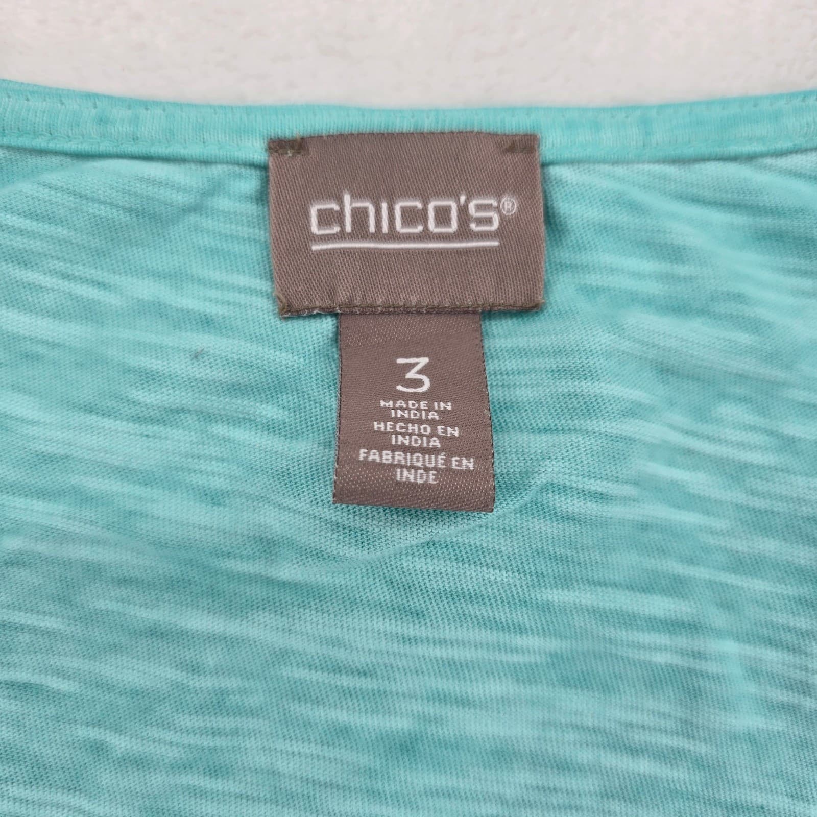 Chico's Top Womens 3 Tee Teal Eyelet Sleeve Side Tie V-Neck Slub Cotton 6759 - Thumbnail 2