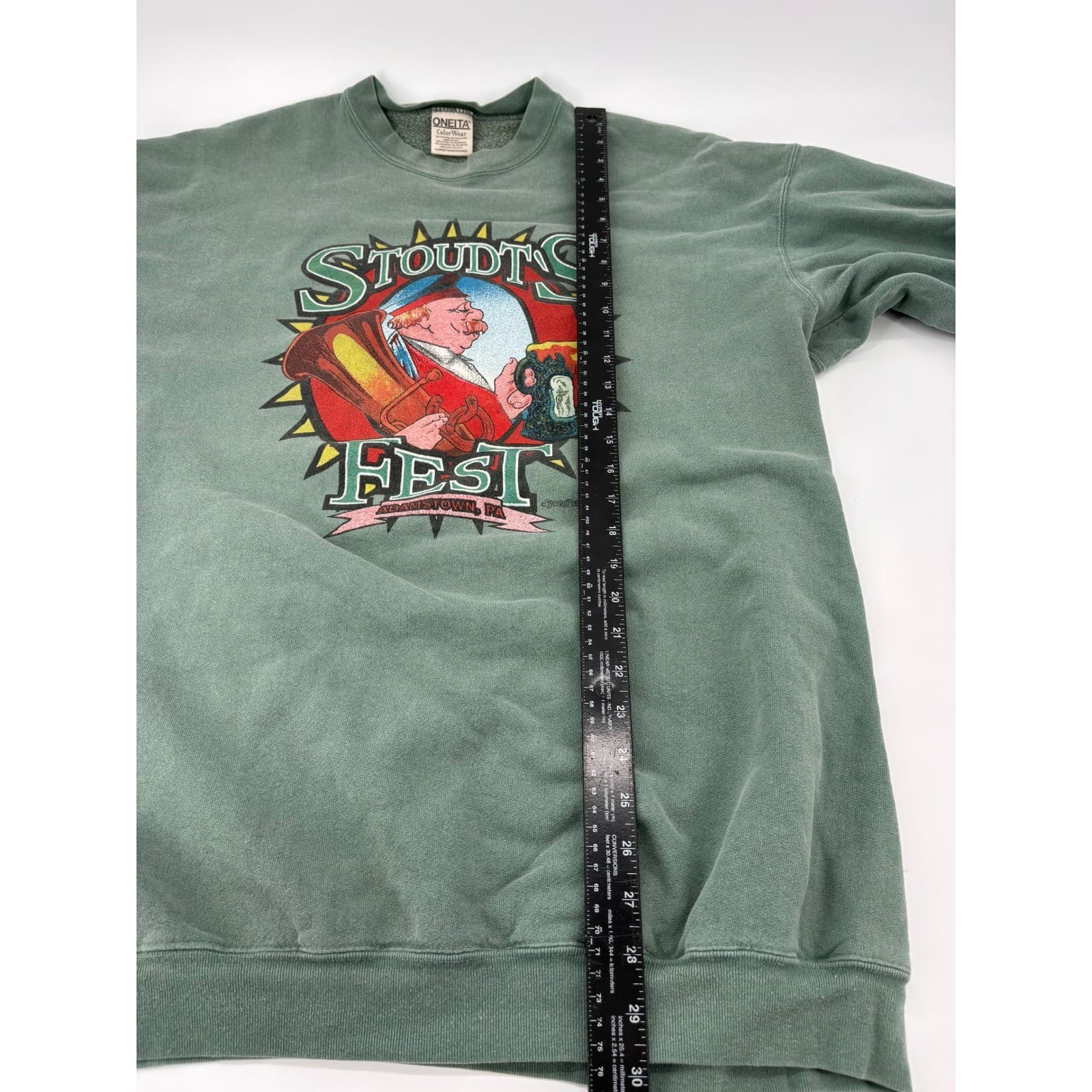 Oneita Sweatshirt Mens XL Pullover Green Stoudts Fest Graphic Vintage USA Made - Thumbnail 5