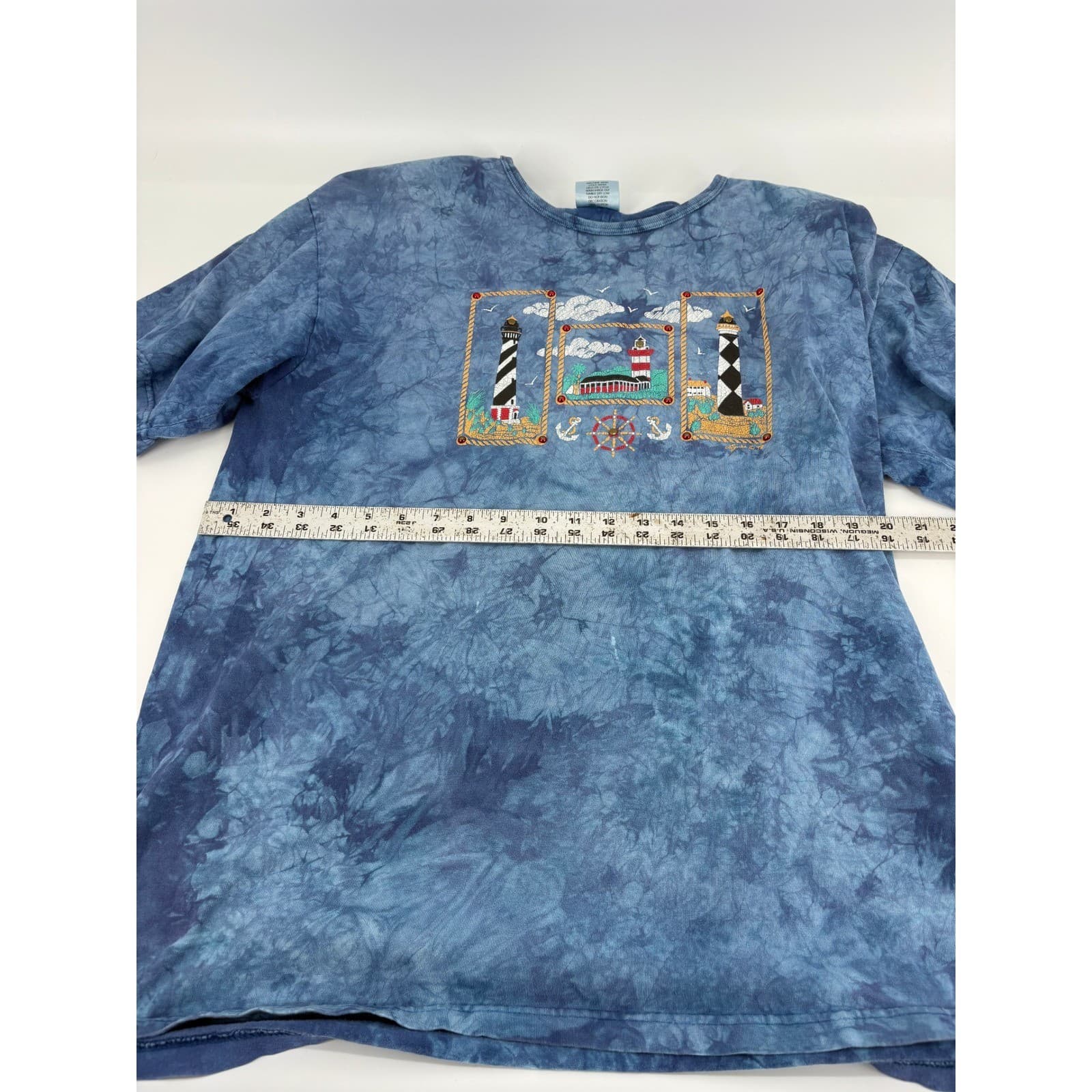 Cactus Bay Apparel by Lynée Tie Dye Nautical Lighthouse Embroidered T-Shirt - Thumbnail 5
