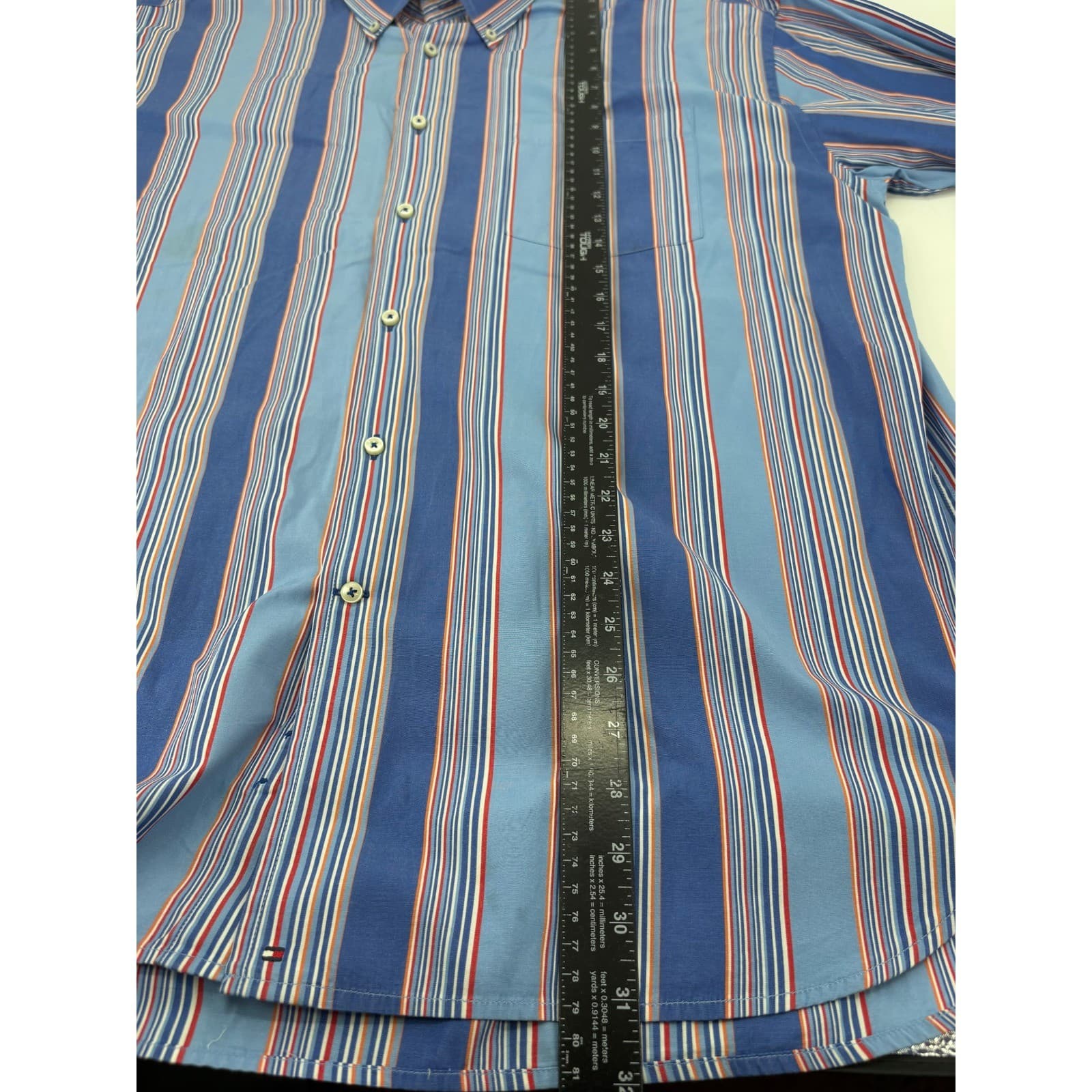 Tommy Hilfiger Button Down Mens XL Shirt Blue Striped Long Sleeve 80s Cotton - Thumbnail 6