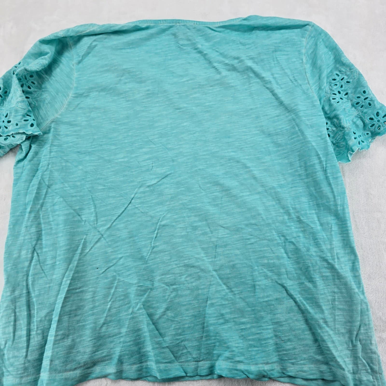 Chico's Top Womens 3 Tee Teal Eyelet Sleeve Side Tie V-Neck Slub Cotton 6759 - Thumbnail 6