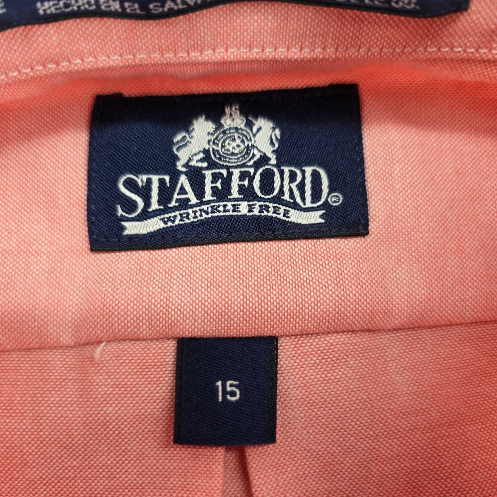 Stafford Button Down Mens 15 Short Sleeve Coral Pink Wrinkle Free Oxford Shirt - Thumbnail 2