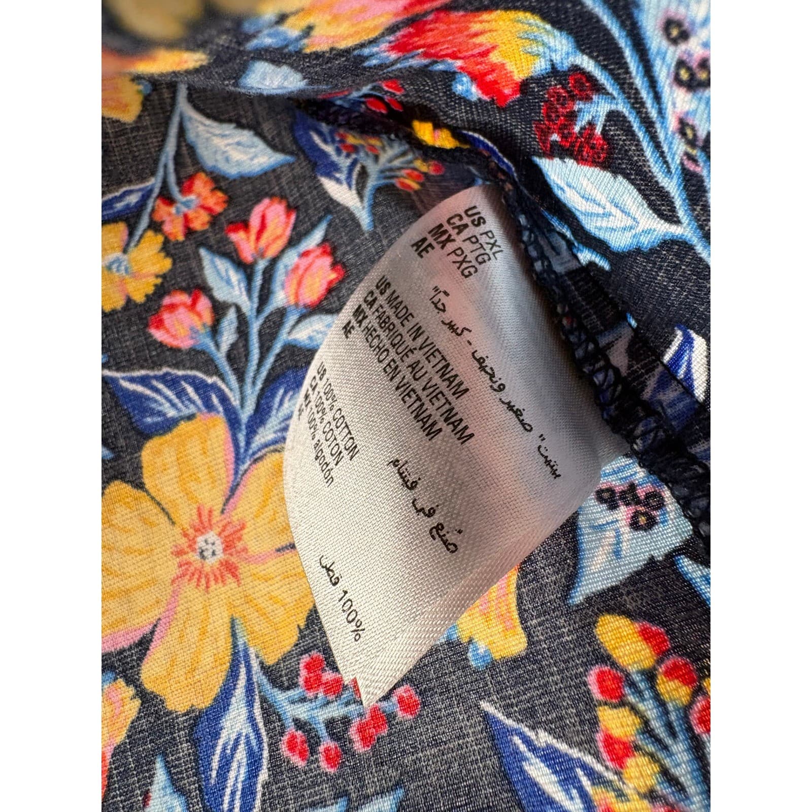 Style & Co Blouse Womens PXL Top Navy Blue Floral Cotton Long Sleeve Tie Neck - Thumbnail 3