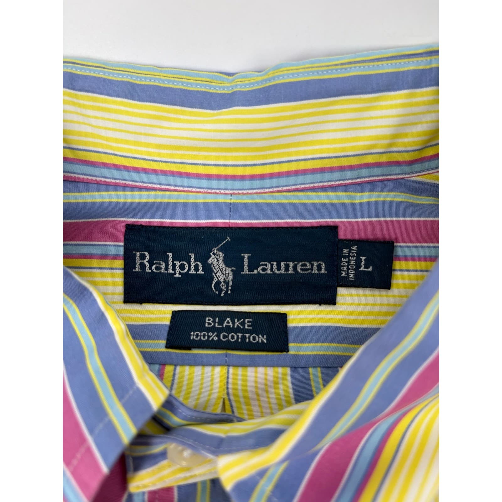 Ralph Lauren Blake Mens L Button Front Shirt Multi Color Striped Cotton Long Slv - Thumbnail 2