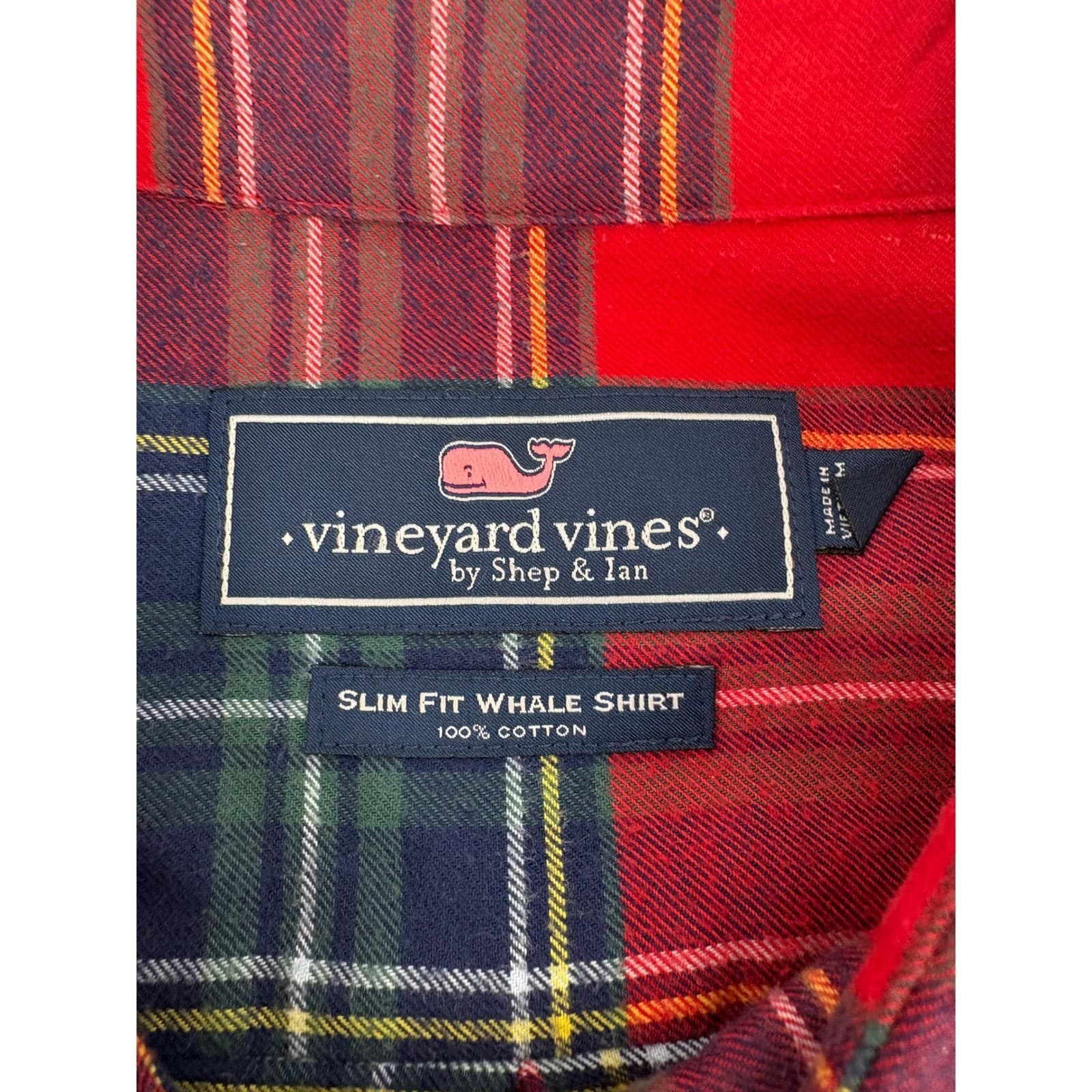 Vineyard Vines Slim Fit Whale Shirt Plaid Long Sleeve Button Down Men's XXL Red - Thumbnail 5