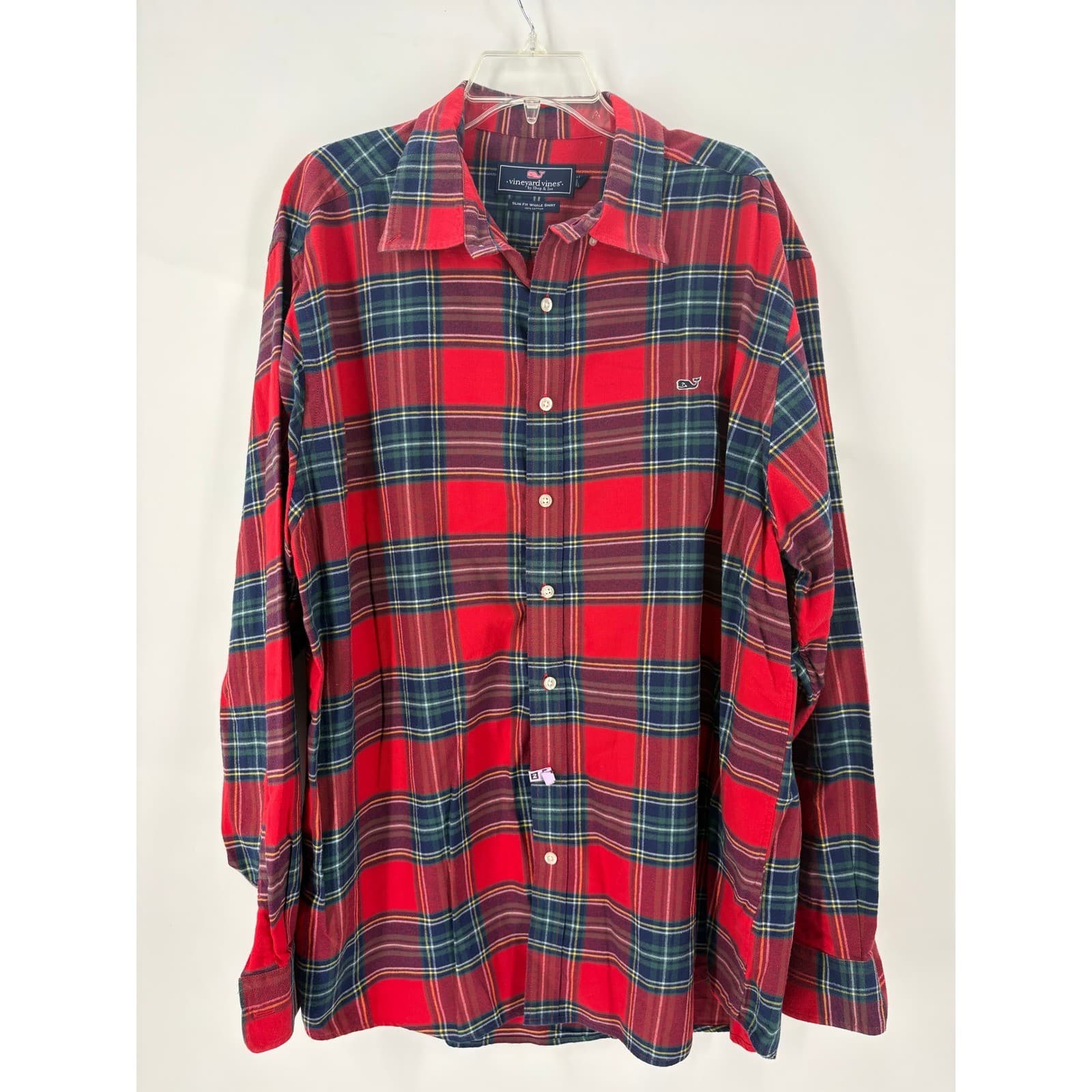 Vineyard Vines Slim Fit Whale Shirt Plaid Long Sleeve Button Down Men's XXL Red - Thumbnail 2