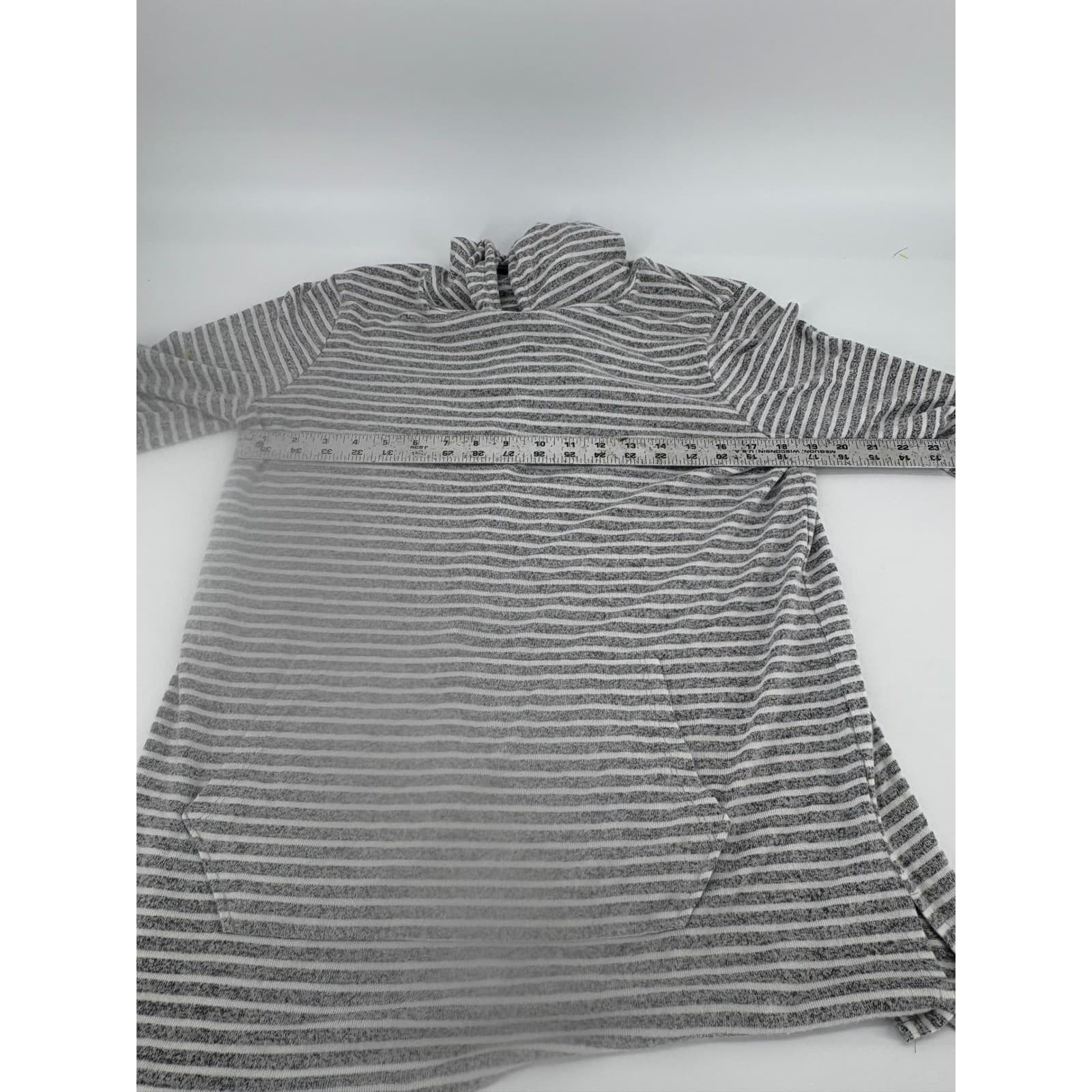 Workshop Republic Clothing Gray Striped Long Sleeve Hooded Top, Women's - Thumbnail 4
