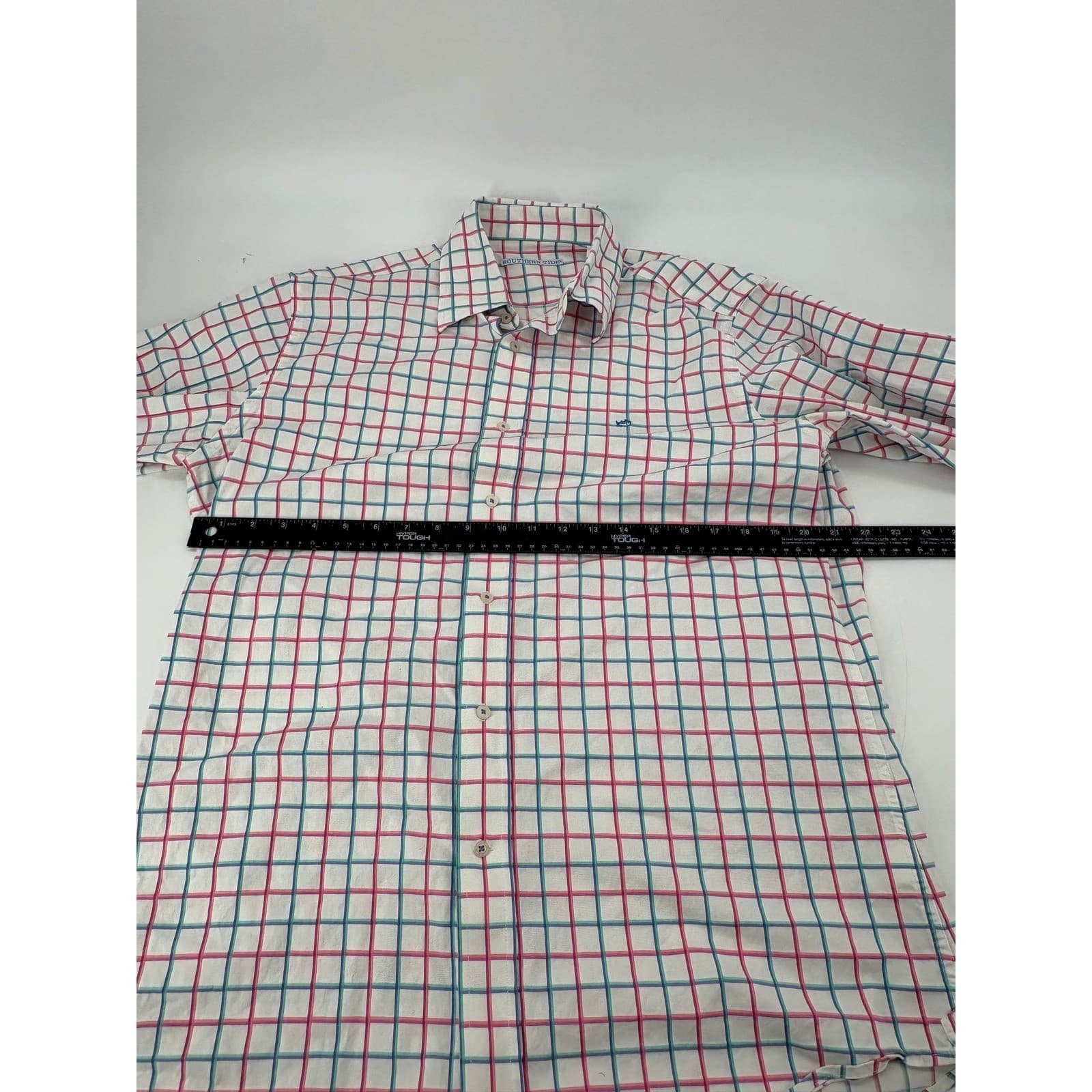 Southern Tide Button Down Mens Large Shirt White Pink Blue Plaid Stretch L - Thumbnail 5
